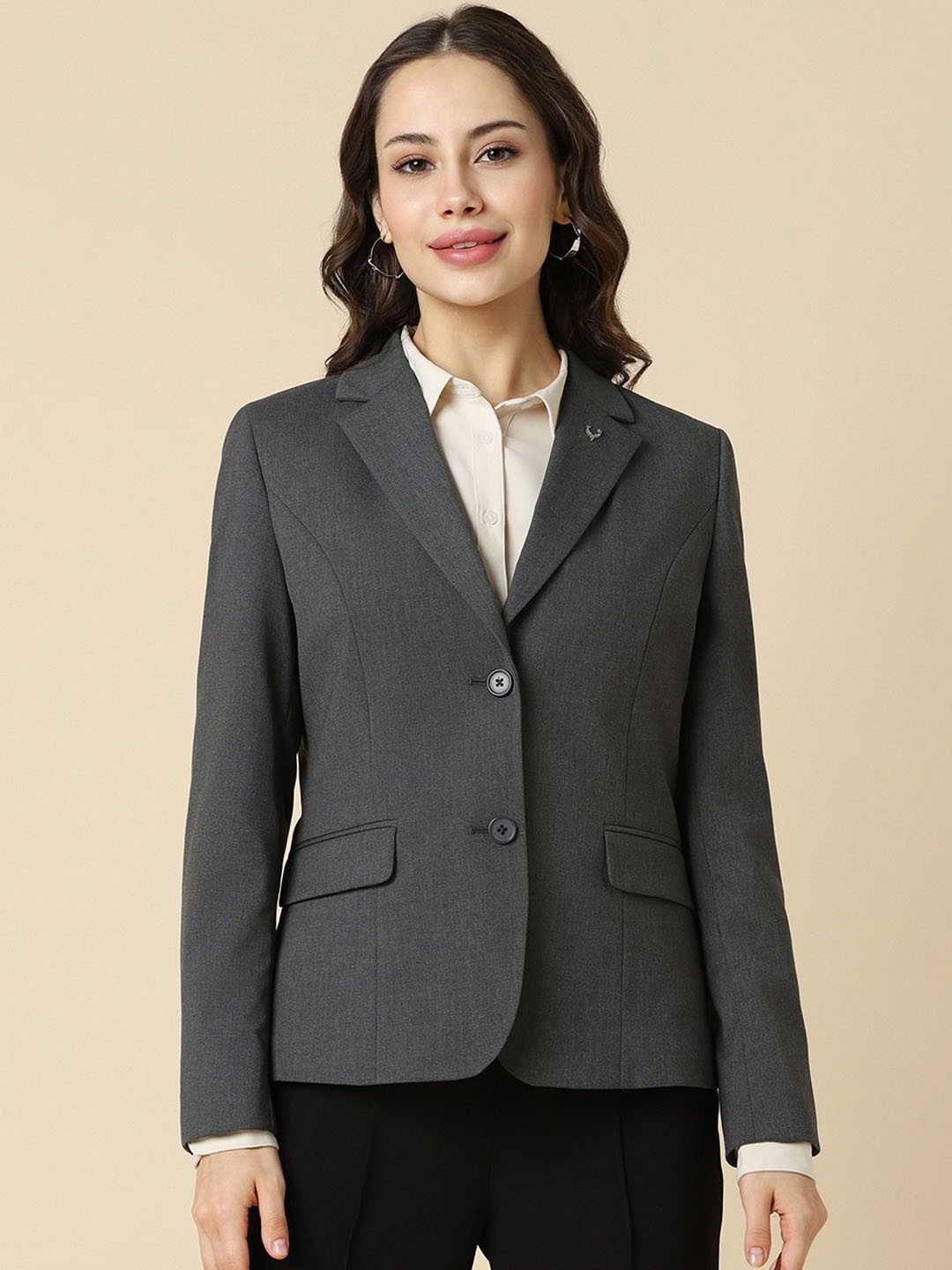 

Allen Solly Woman Notched Lapel Collar Single Breasted Formal Blazer, Grey