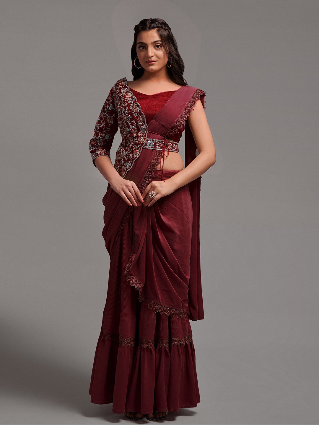 

ZIBLON Pure Georgette Saree, Maroon