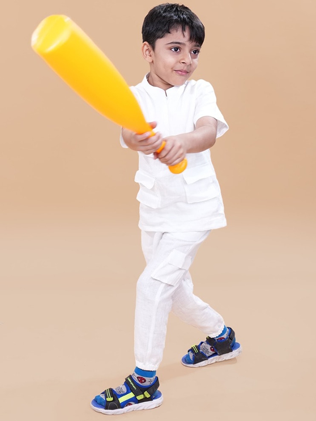

BAESD Boys Linen Mandarin Collar Shirt With Trousers, White