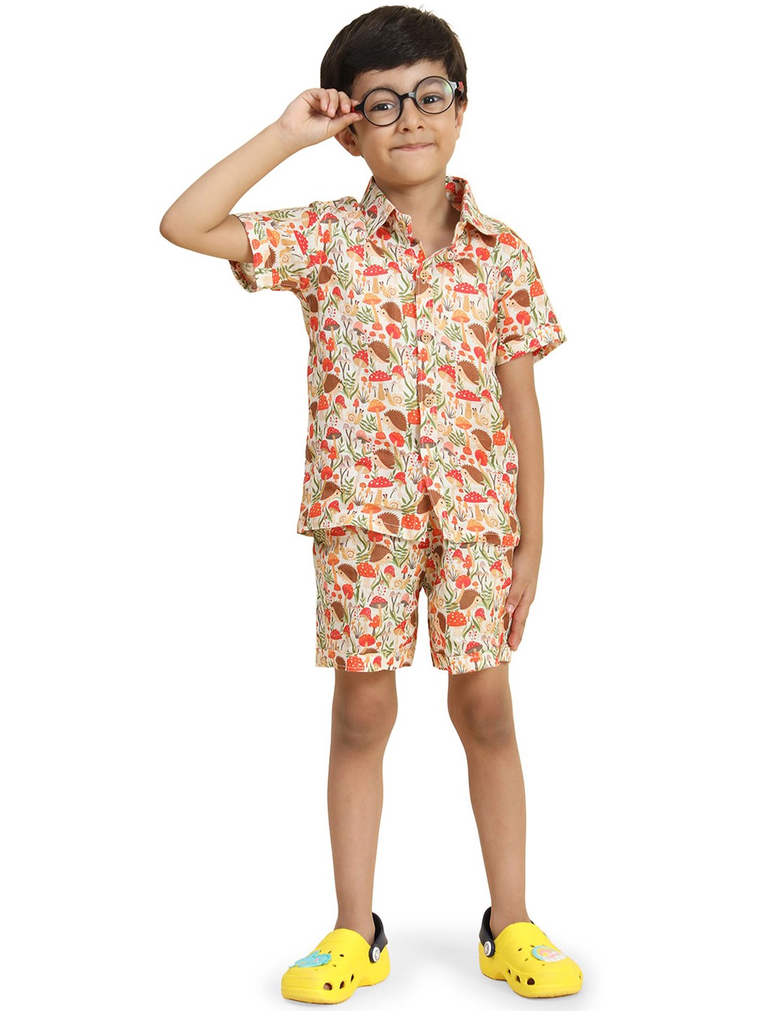 

BAESD Boys Conversational Printed Short Sleeves Shirt with Shorts, Orange