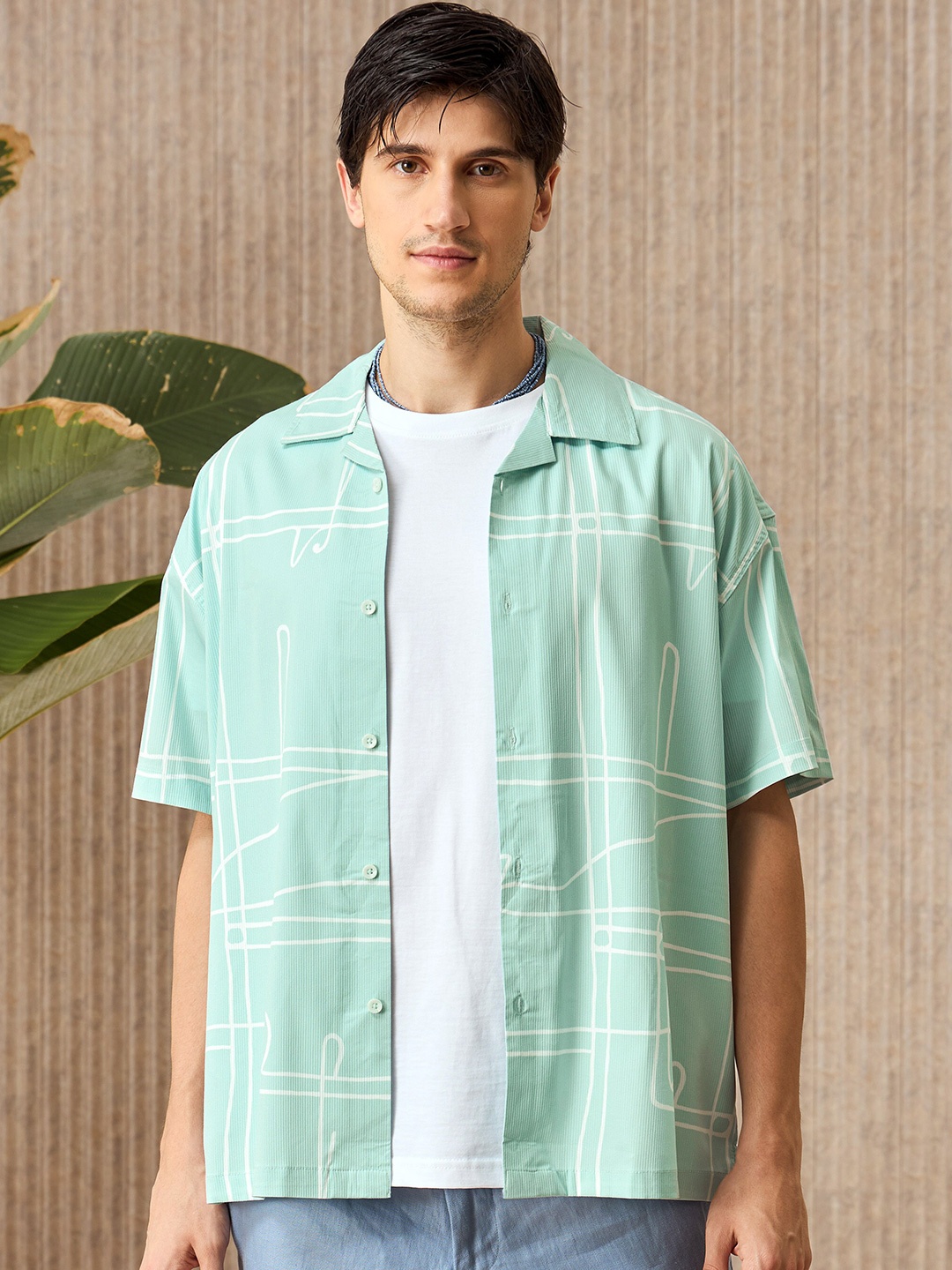

Beyoung Men Cuban Collar Striped Casual Shirt, Blue