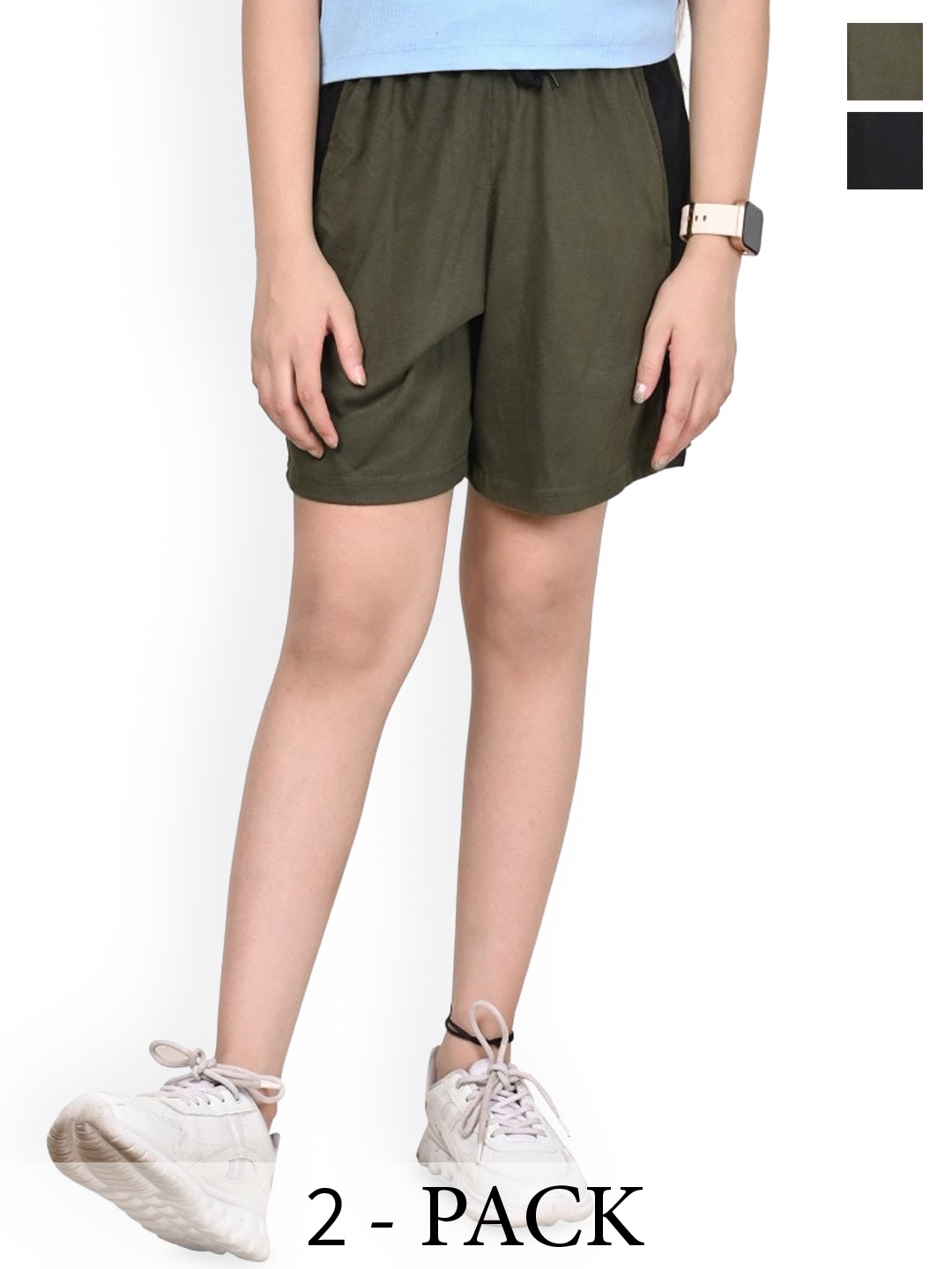 

BAESD Girls Pack Of 2 Colourblocked High-Rise Cotton Shorts, Black