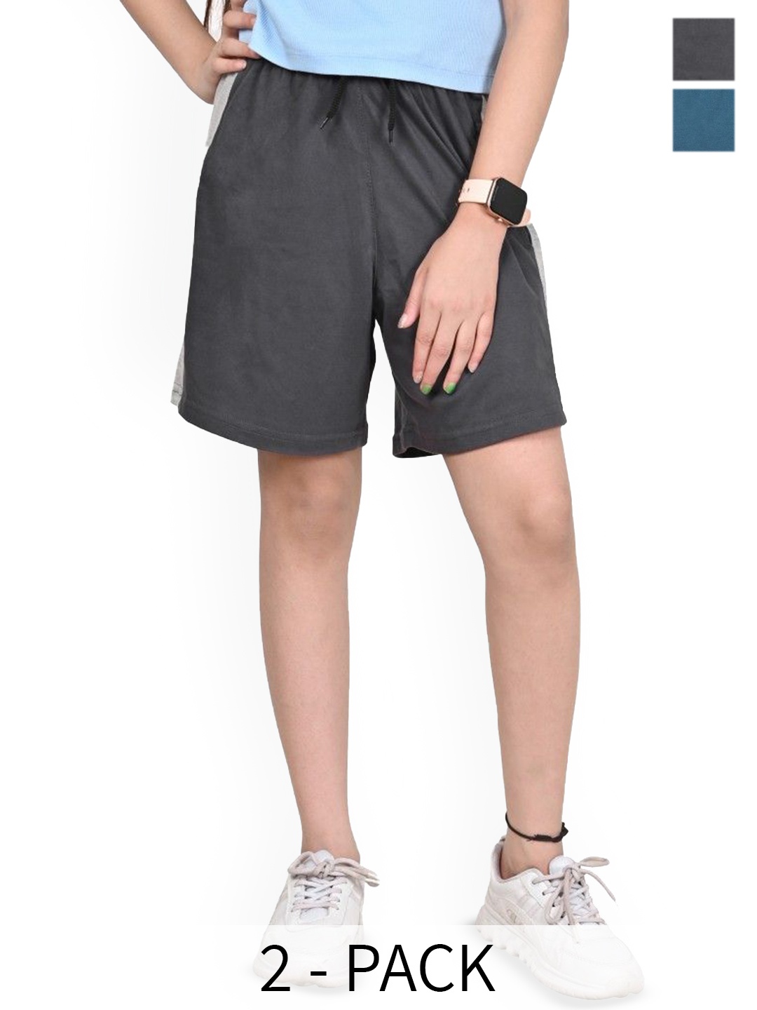 

BAESD Girls Pack Of 2 Colourblocked High-Rise Cotton Shorts, Grey