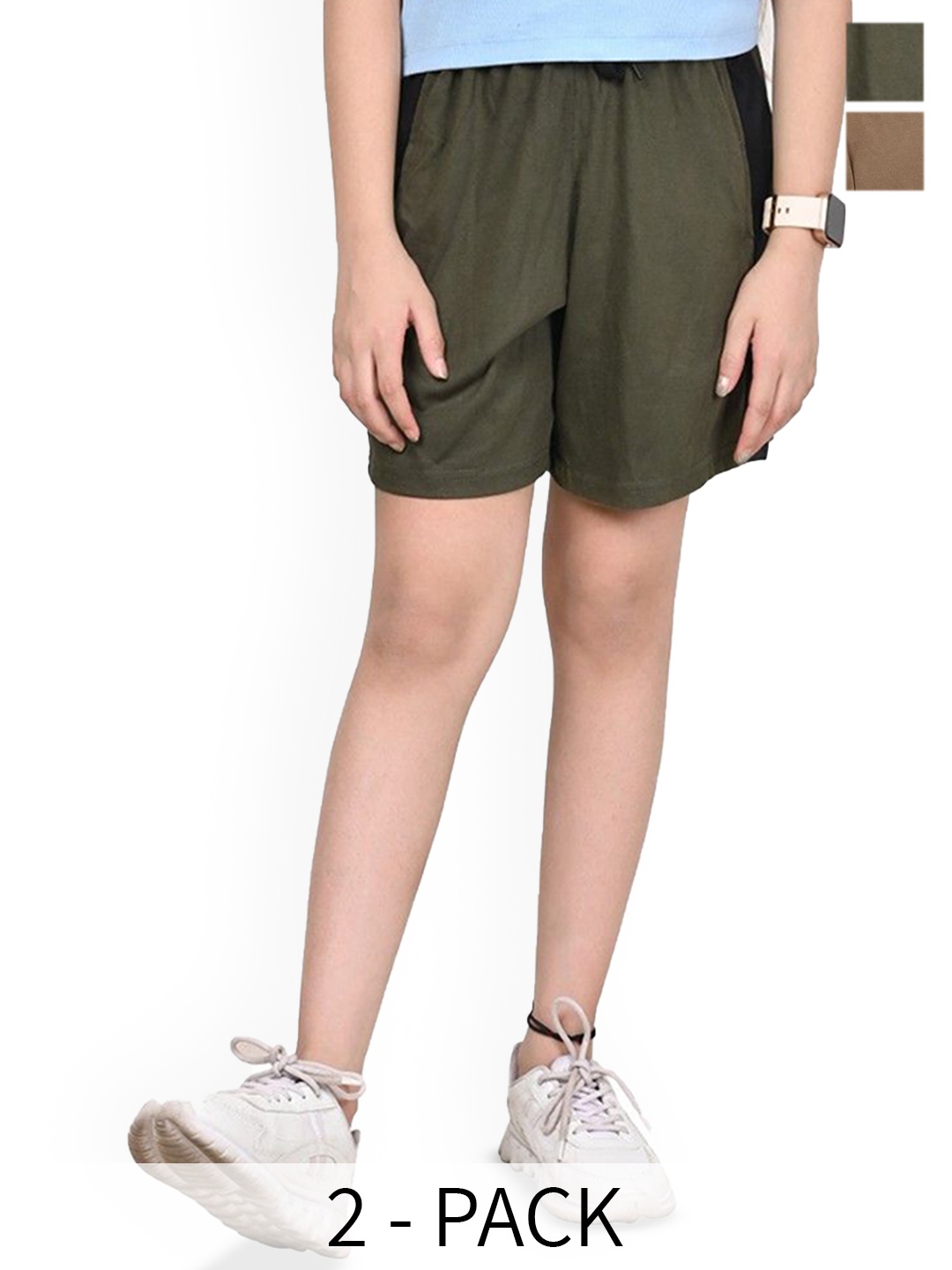 

BAESD Girls Pack of 2 High-Rise Cotton Shorts, Olive
