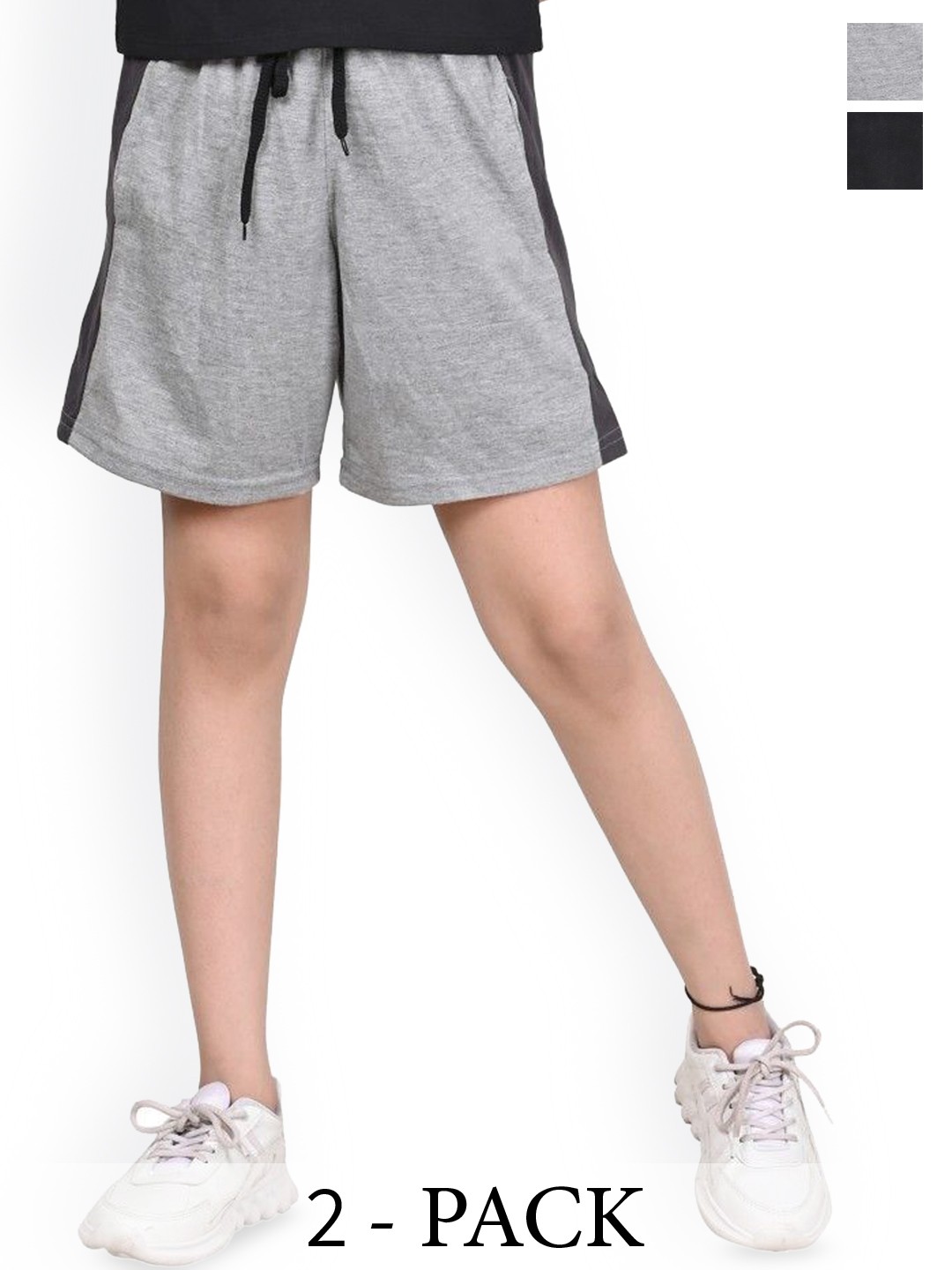 

BAESD Girls Pack Of 2 Colourblocked High-Rise Cotton Shorts, Grey