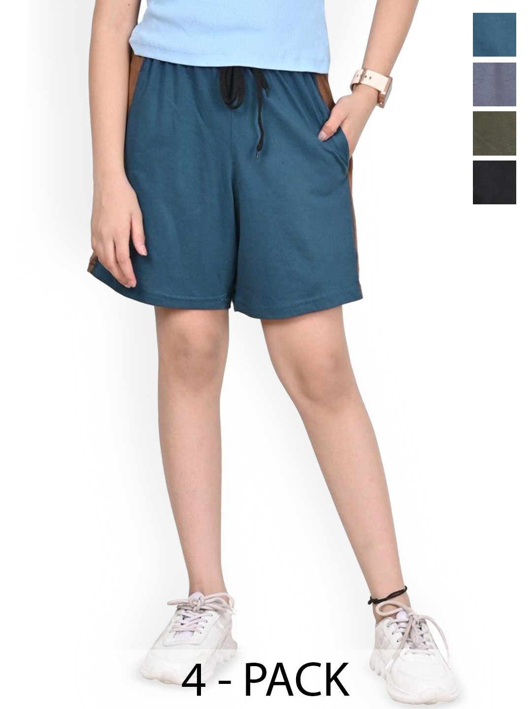 

BAESD Girls Pack Of 4 High-Rise Pure Cotton Shorts, Teal