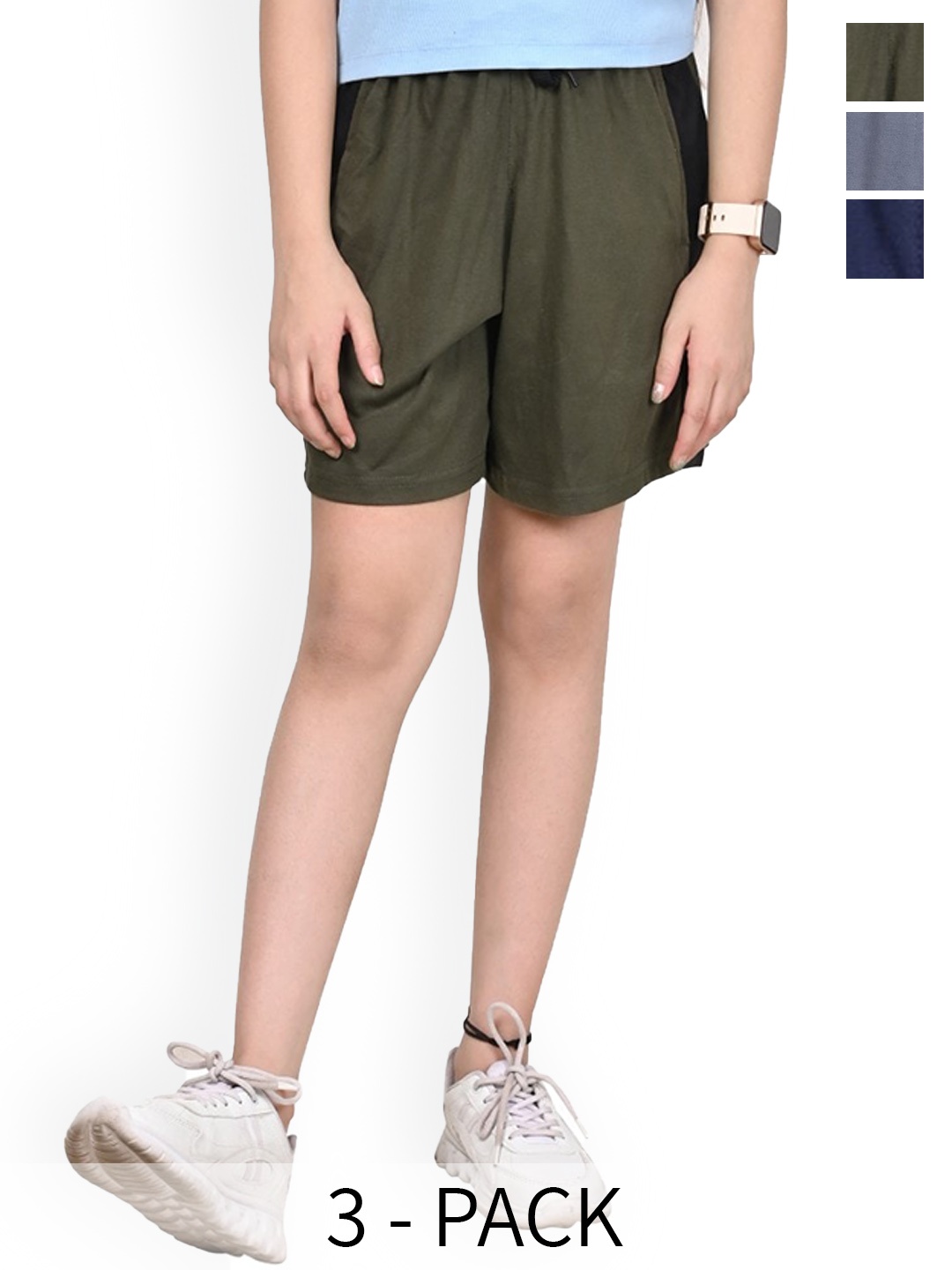 

BAESD Girls Pack of 3 High-Rise Cotton Shorts, Olive