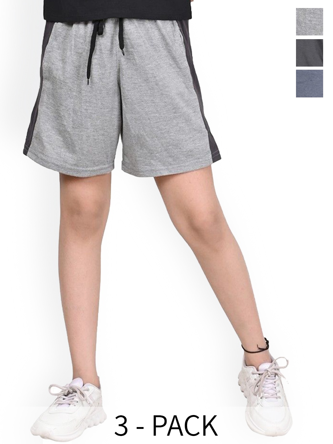 

BAESD Girls Pack of 3 High-Rise Pure Cotton Shorts, Grey