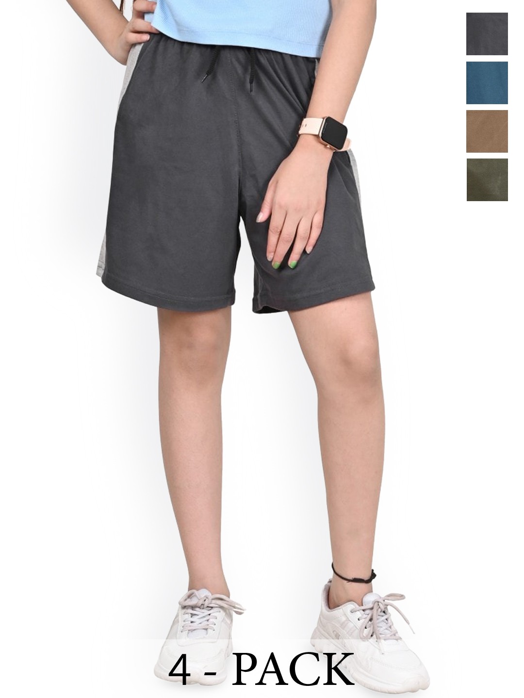 

BAESD Girls Pack of 4 High-Rise Cotton Shorts, Black