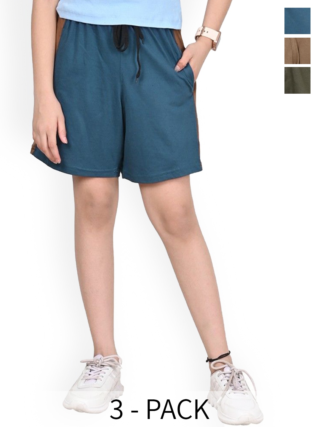 

BAESD Girls Pack of 3 High-Rise Cotton Shorts, Blue