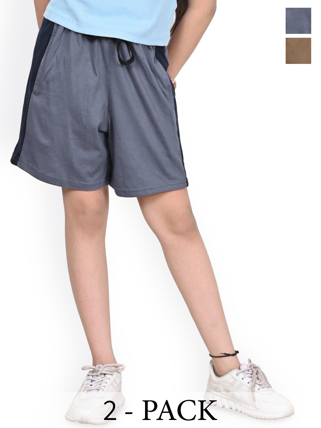 

BAESD Girls Pack Of 2 Colourblocked High-Rise Cotton Shorts, Grey