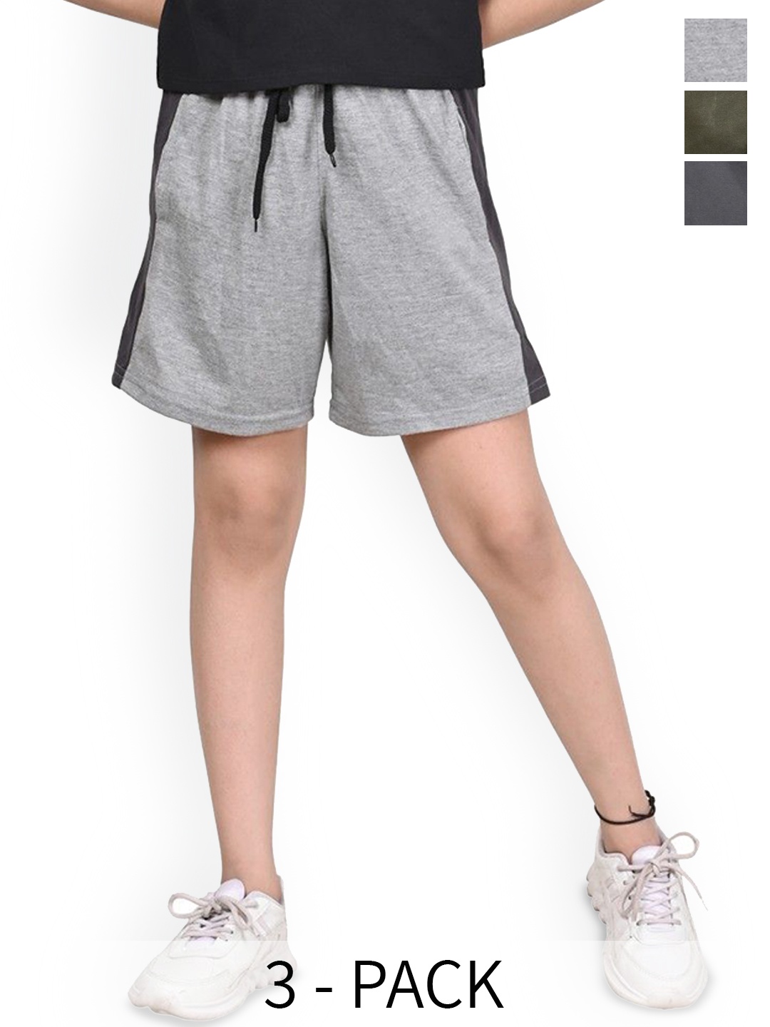 

BAESD Girls Pack Of 3 Colourblocked High-Rise Cotton Shorts, Grey