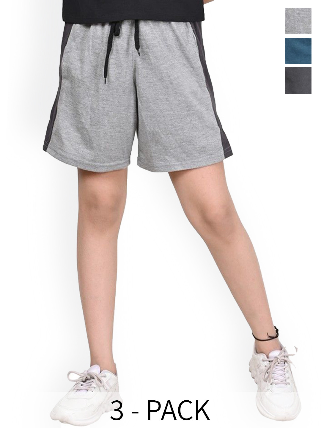 

BAESD Girls Pack of 3 High-Rise Cotton Shorts, Grey