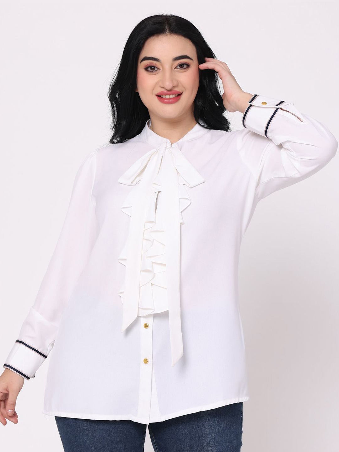 

TSM Women Solid Mandarin Collar Casual Shirt, White