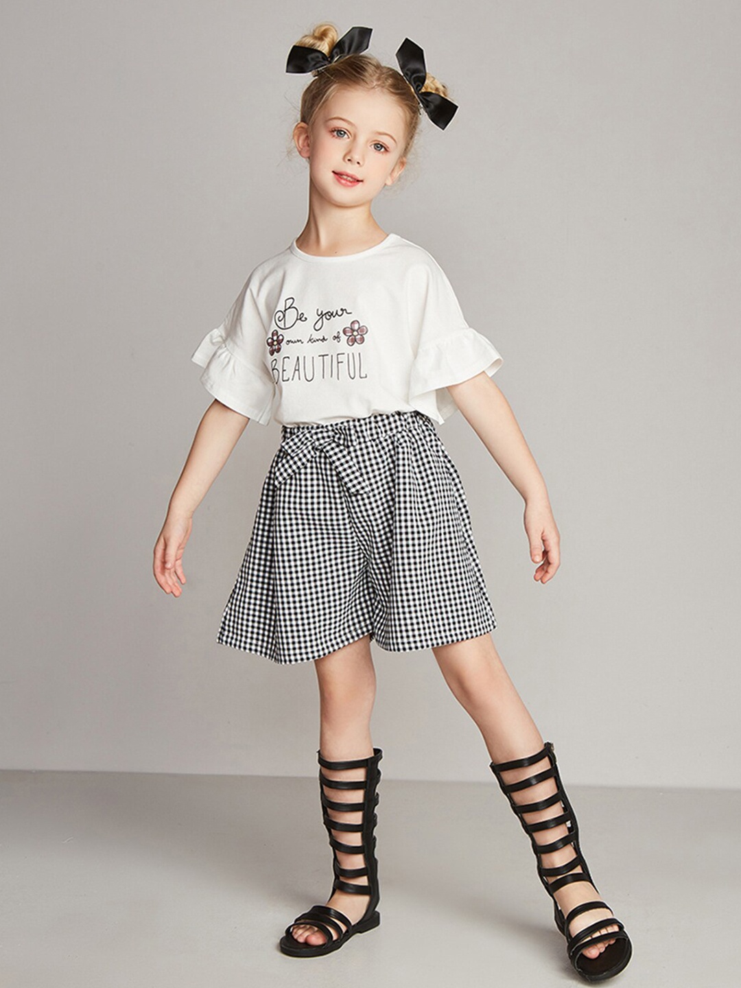 

INCLUD Girls Printed Top With Shorts, White