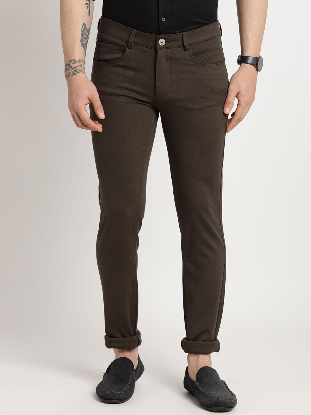 

Turtle Men Relaxed Tapered Fit Chinos Trousers, Brown