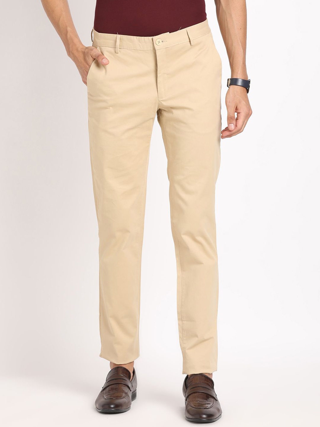 

Turtle Men Relaxed Skinny Fit Trousers, Beige