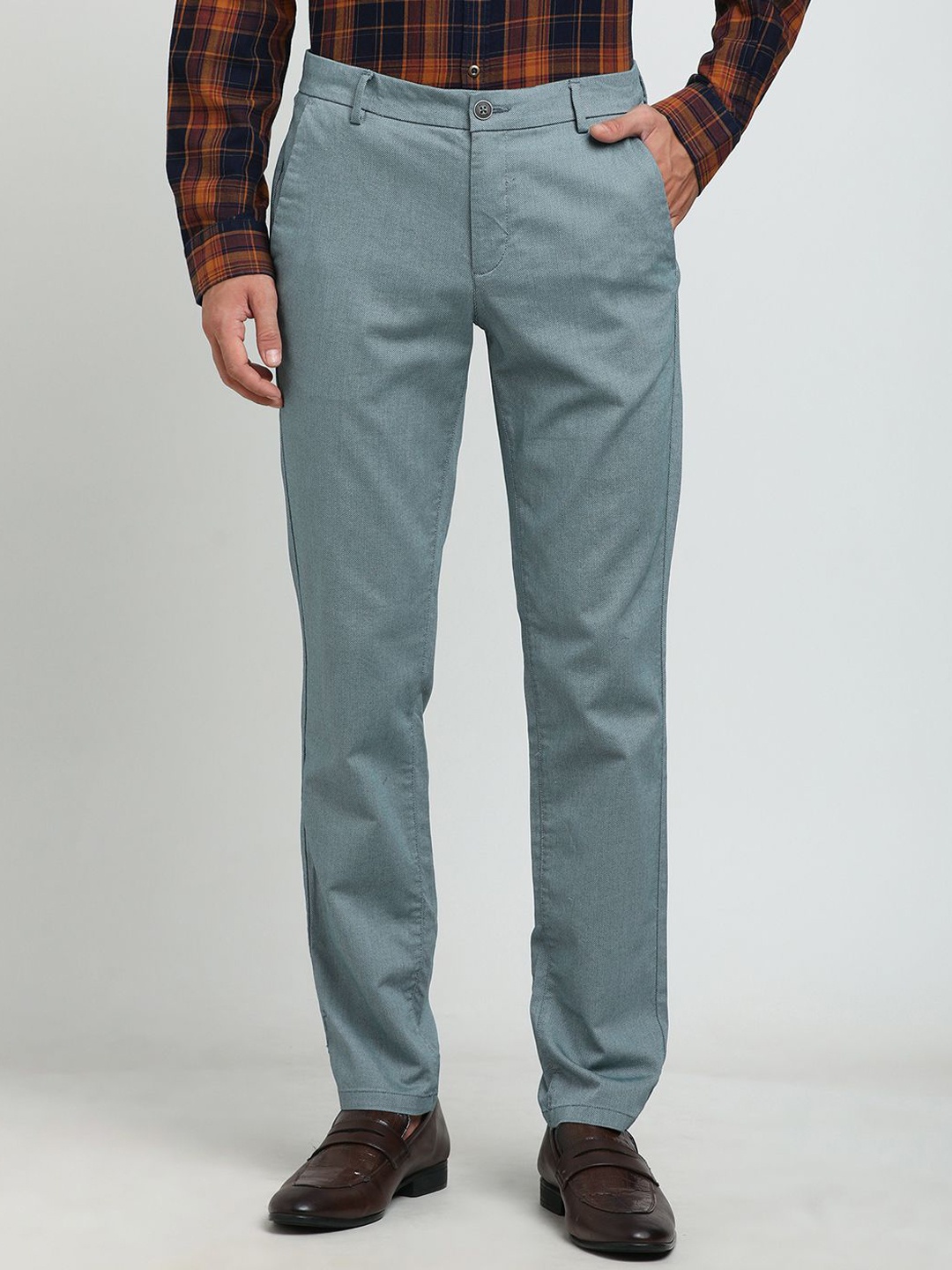

Turtle Men Relaxed Mid-Rise Skinny Fit Formal Trousers, Blue
