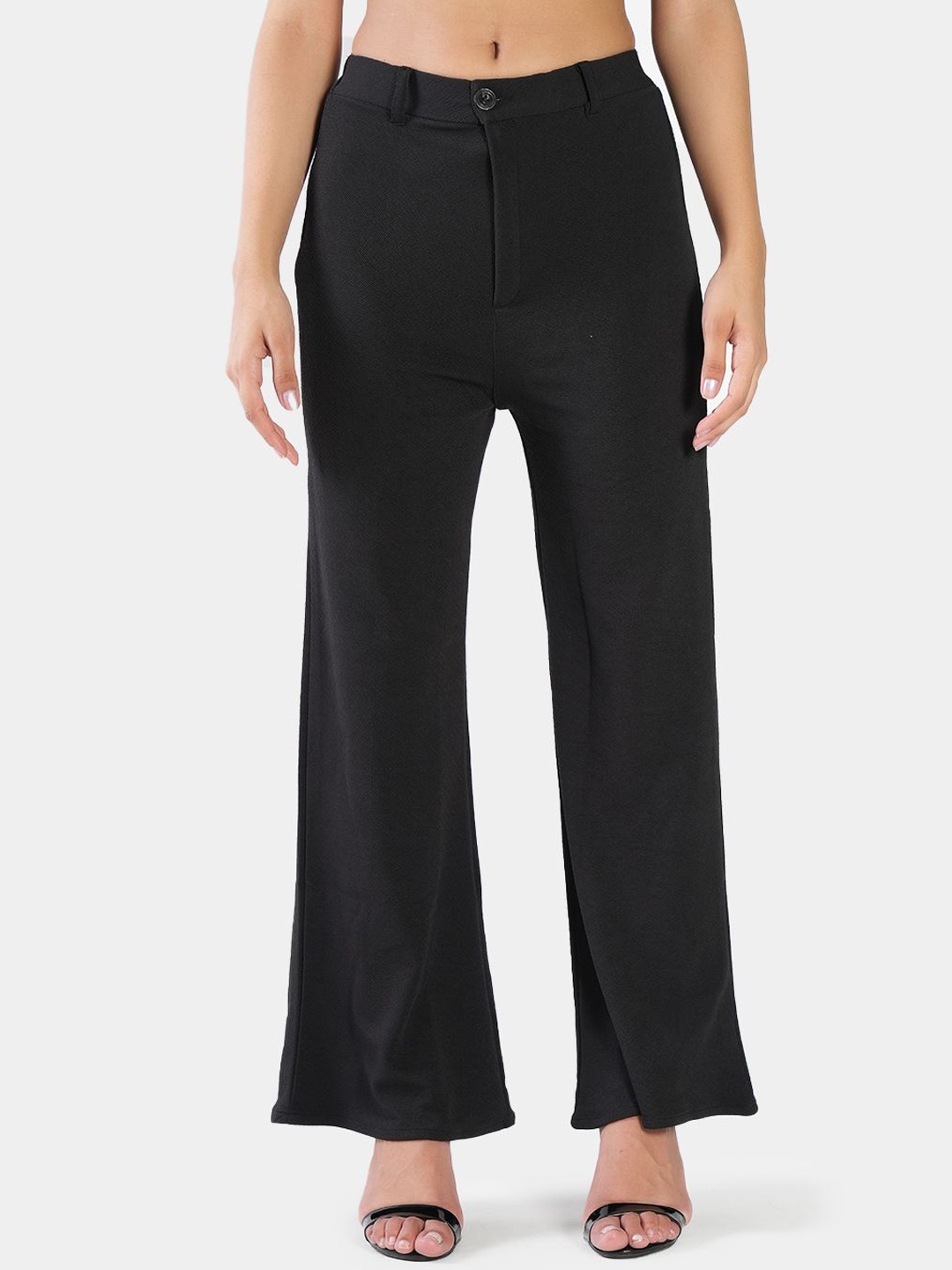 

BAESD Women Mid-Rise Easy Wash Trousers, Black