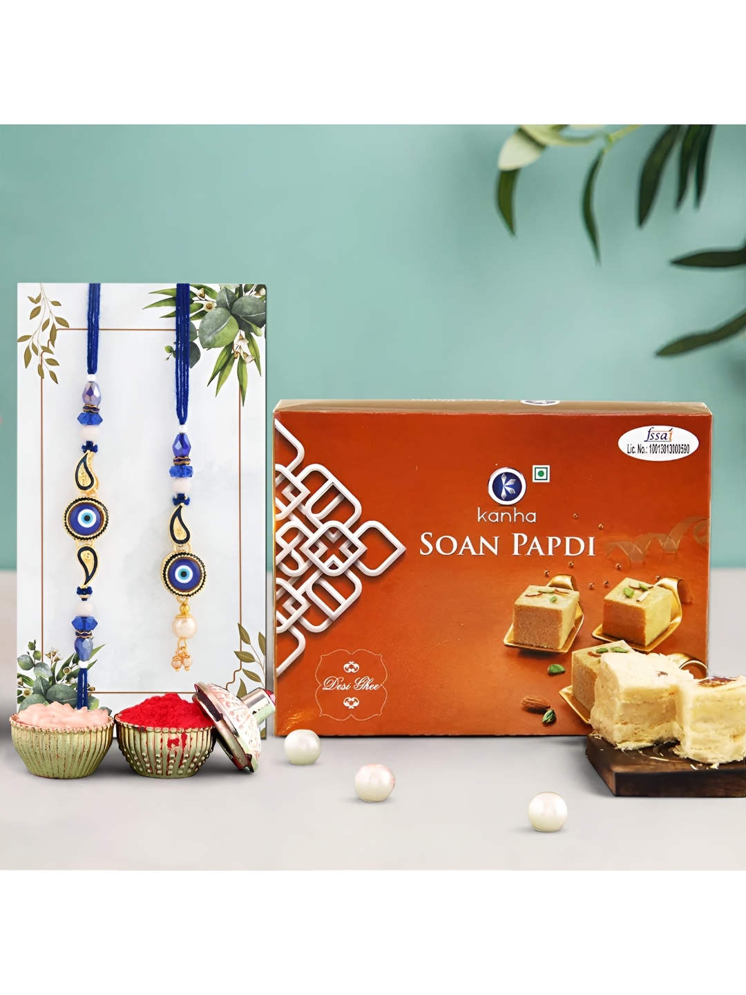 

Ascension Pack Of 2 Bhaiya Bhabhi Rakhi With Soanpapdi Pack, Blue