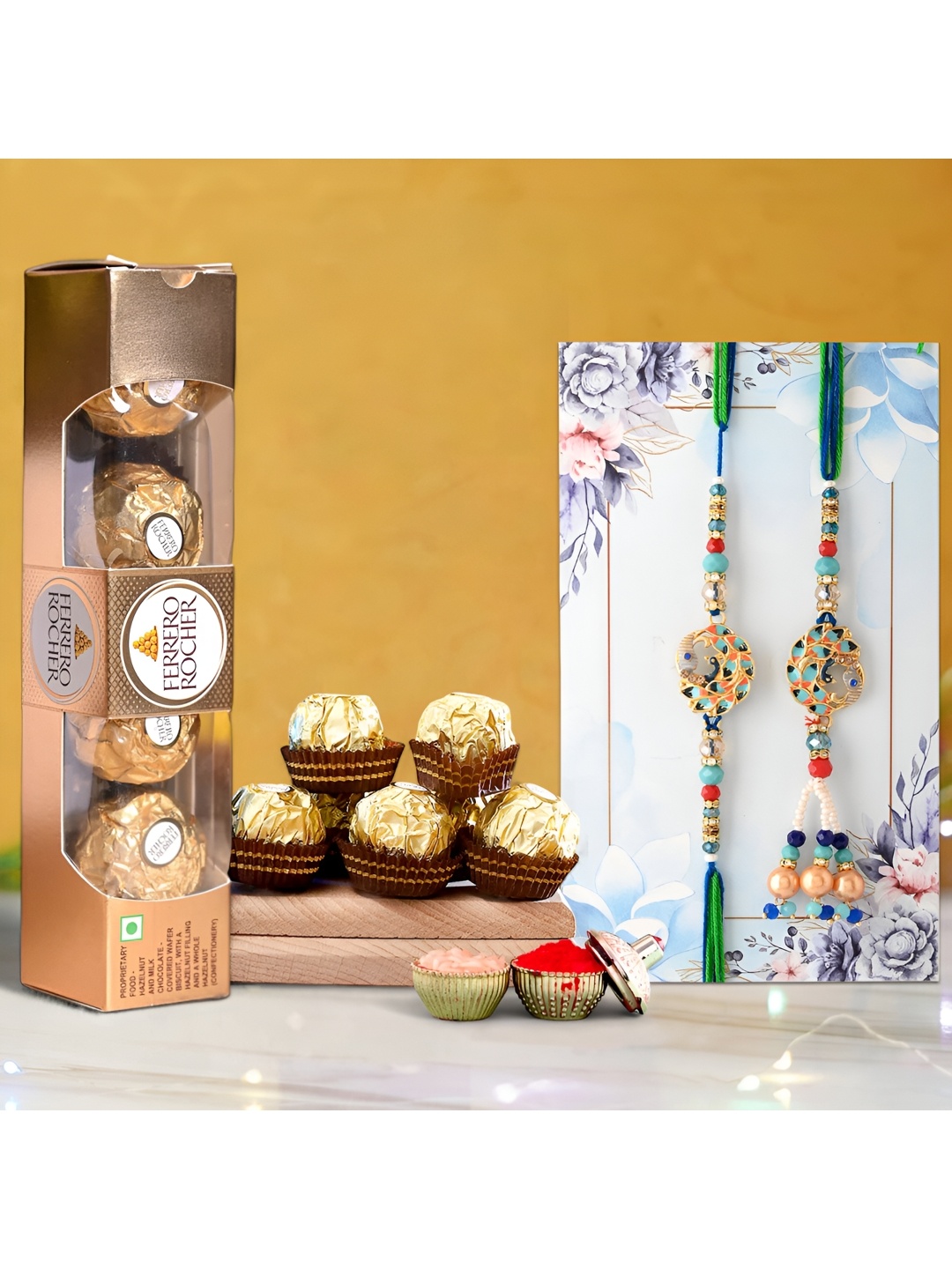 

Ascension Bhaiya Bhabhi Rakhi With Ferrero Rocher Chocolates Gift Set, Green