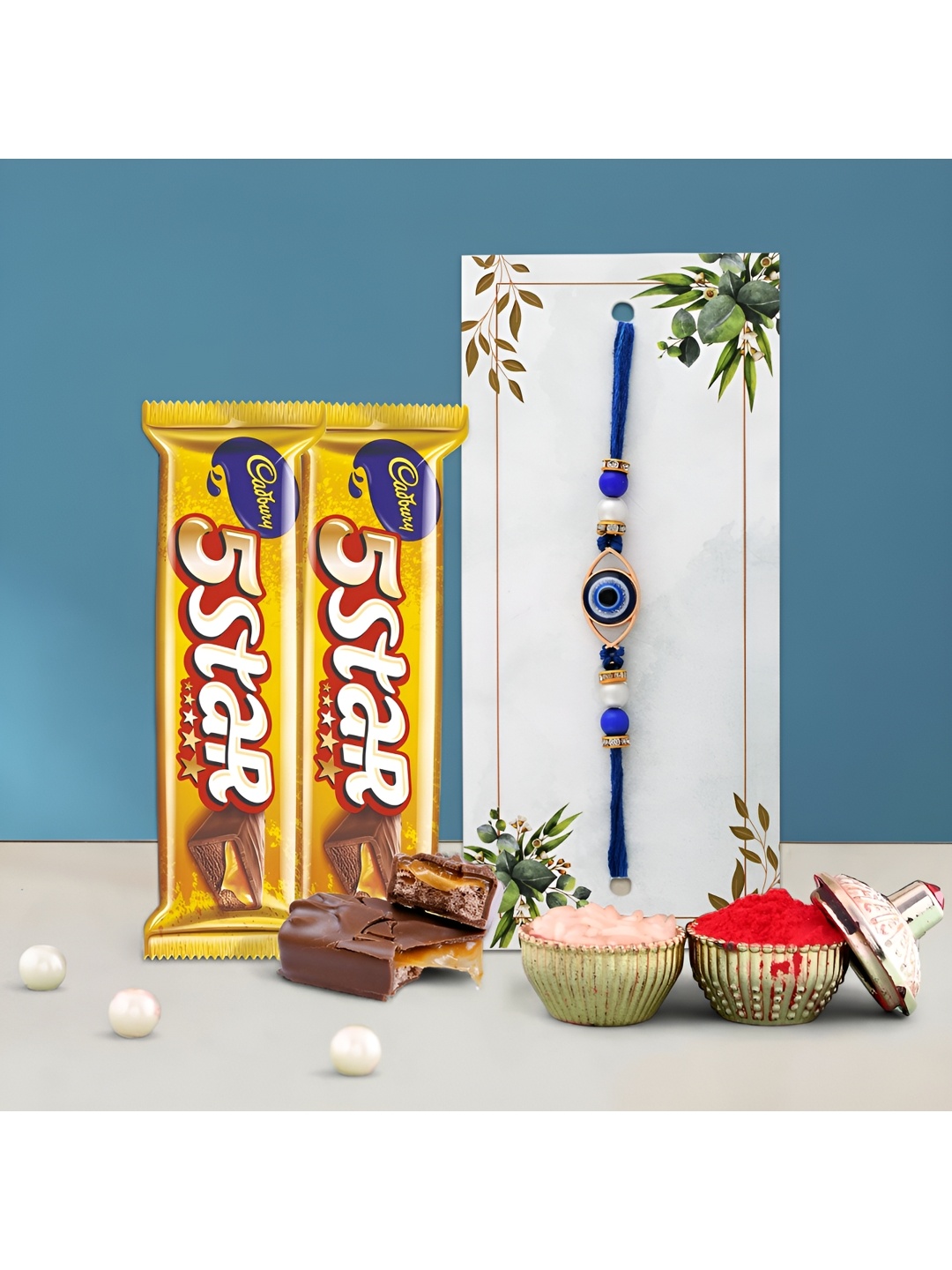 

Ascension Beaded Rakhi With Five Star Chocolates & Rholi Chawal, Yellow