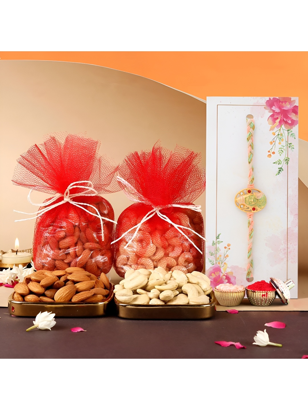 

Ascension Rakhi With Dry Fruits Gift Set, Red