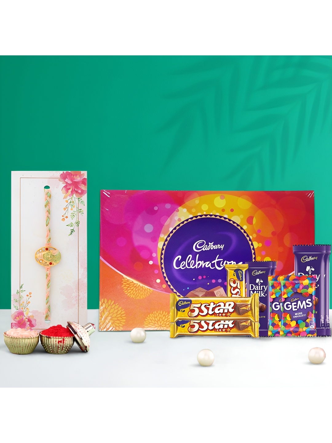 

Ascension Beaded Rakhi With Chocolates & Greeting Card With Roli Chawal, Pink