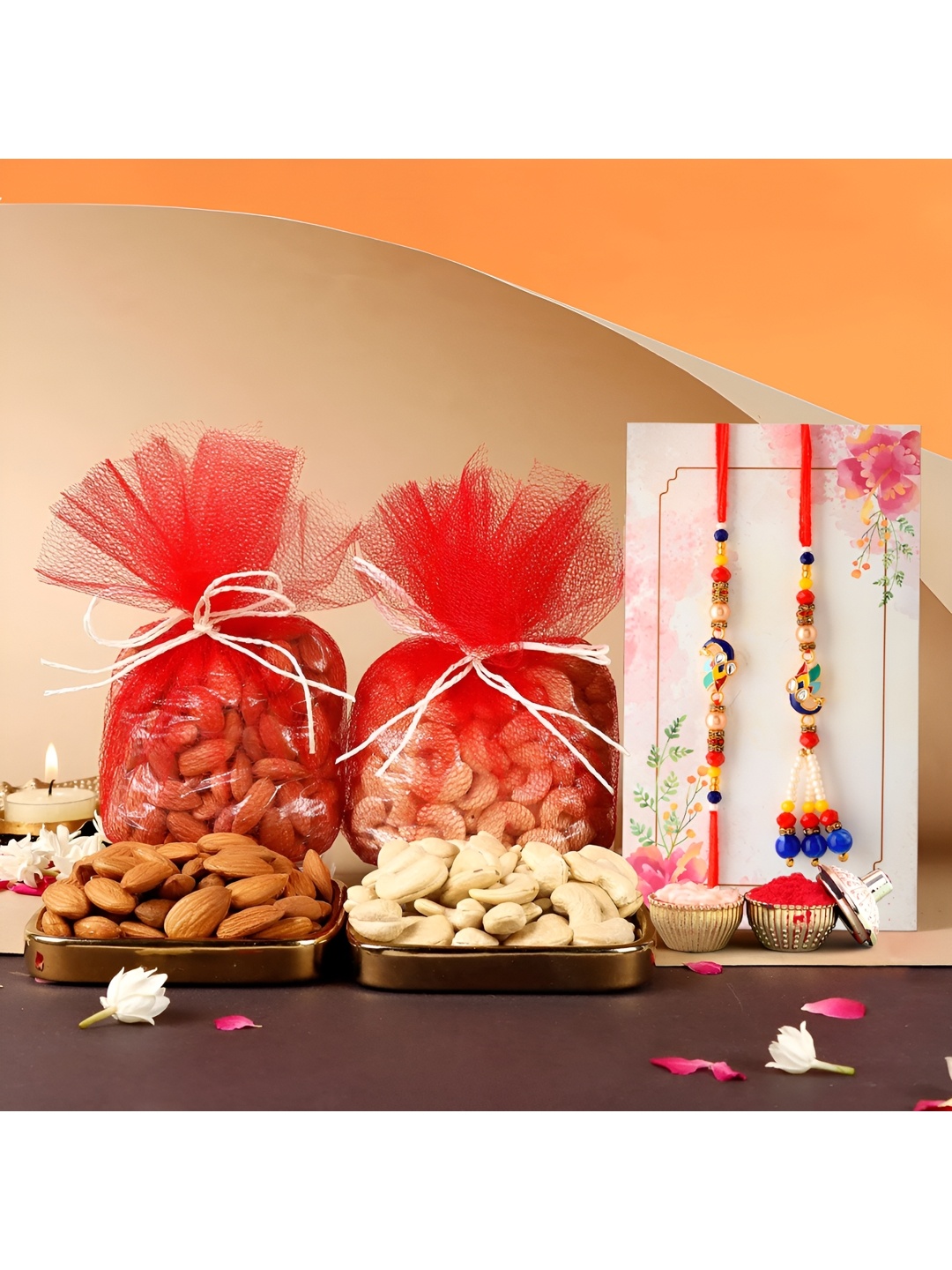 

Ascension Bhaiya Bhabhi Rakhi With Mix Dry Fruits & Roli Tilak, Red