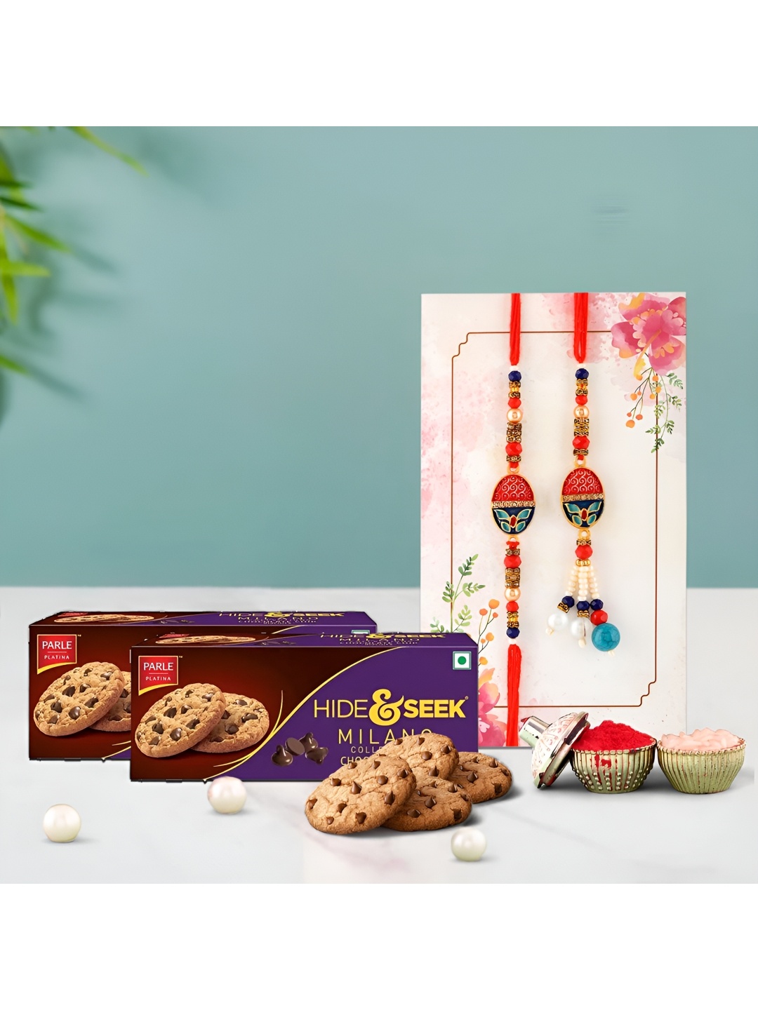 

Ascension Pack Of 2 Bhaiya Bhabhi Rakhi With Milano Cookies, Blue