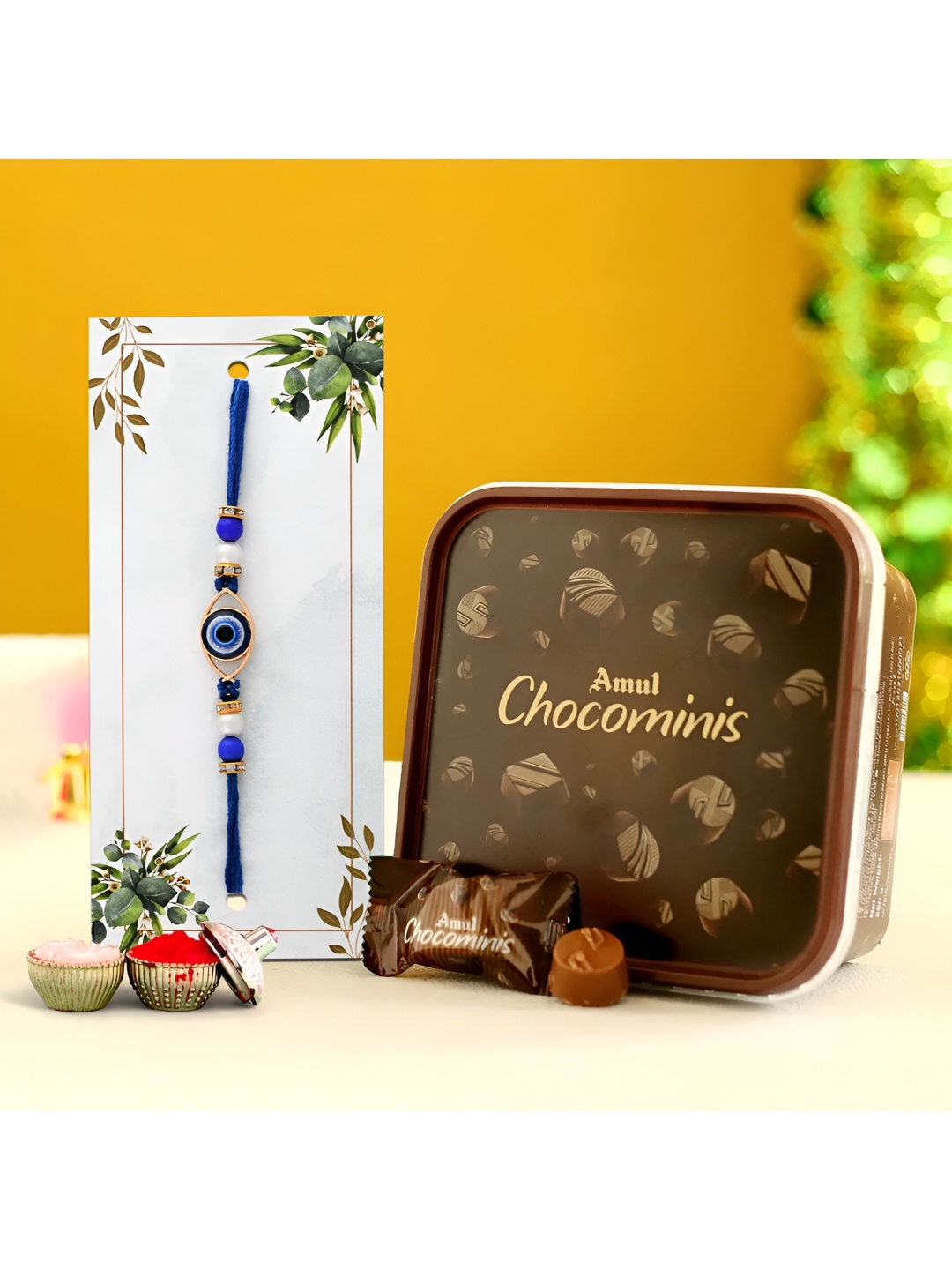 

Ascension Beaded & Stone Studded Rakhi With Choco Minis Chocolate Box- 250 Grams, Brown