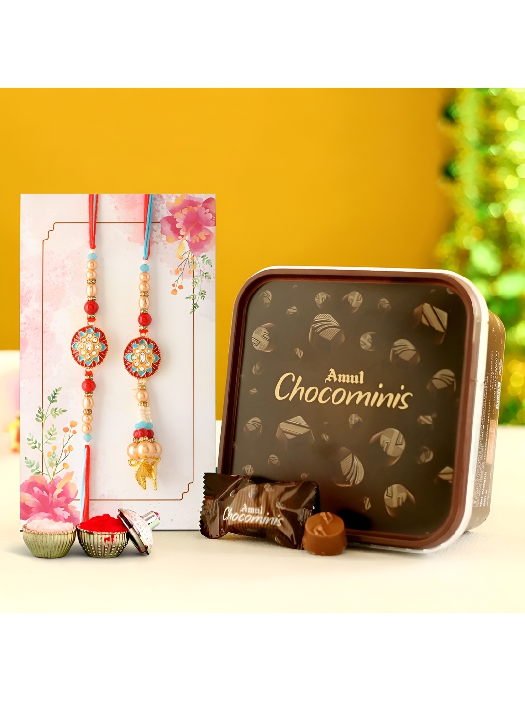 

Ascension Pack Of 2 Bhaiya Bhabhi Rakhi With Choco Minis Chocolate Box 250 Grams, White