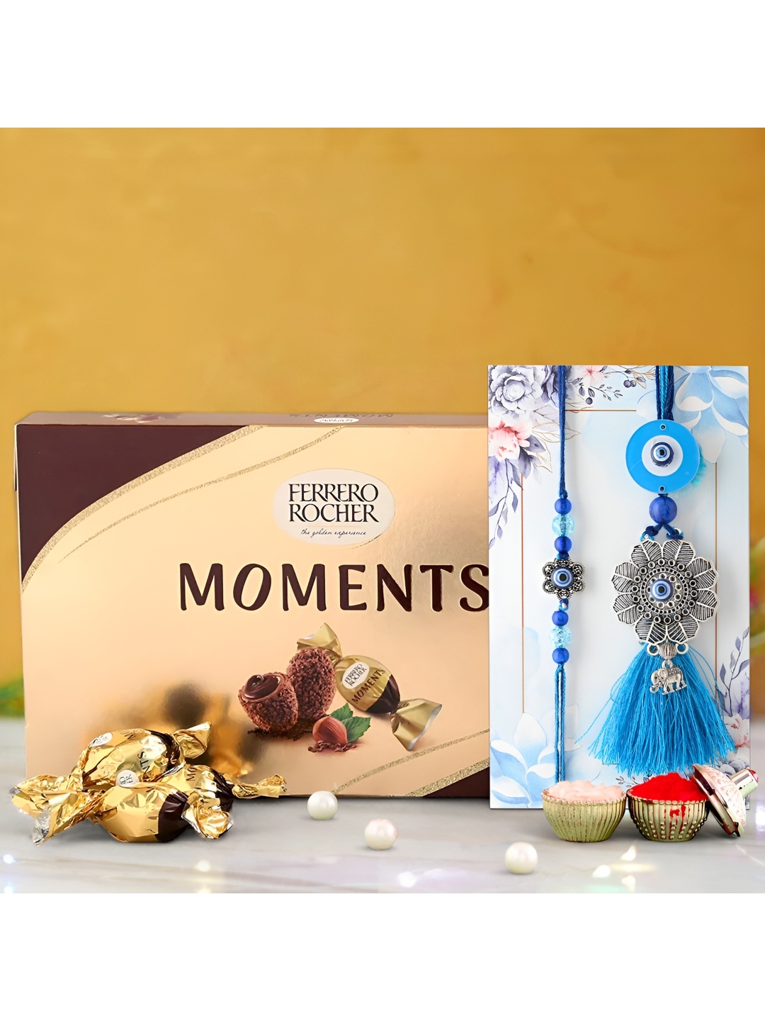 

Ascension Bhaiya Bhabhi Rakhi With Ferrero Rocher Chocolates, Blue