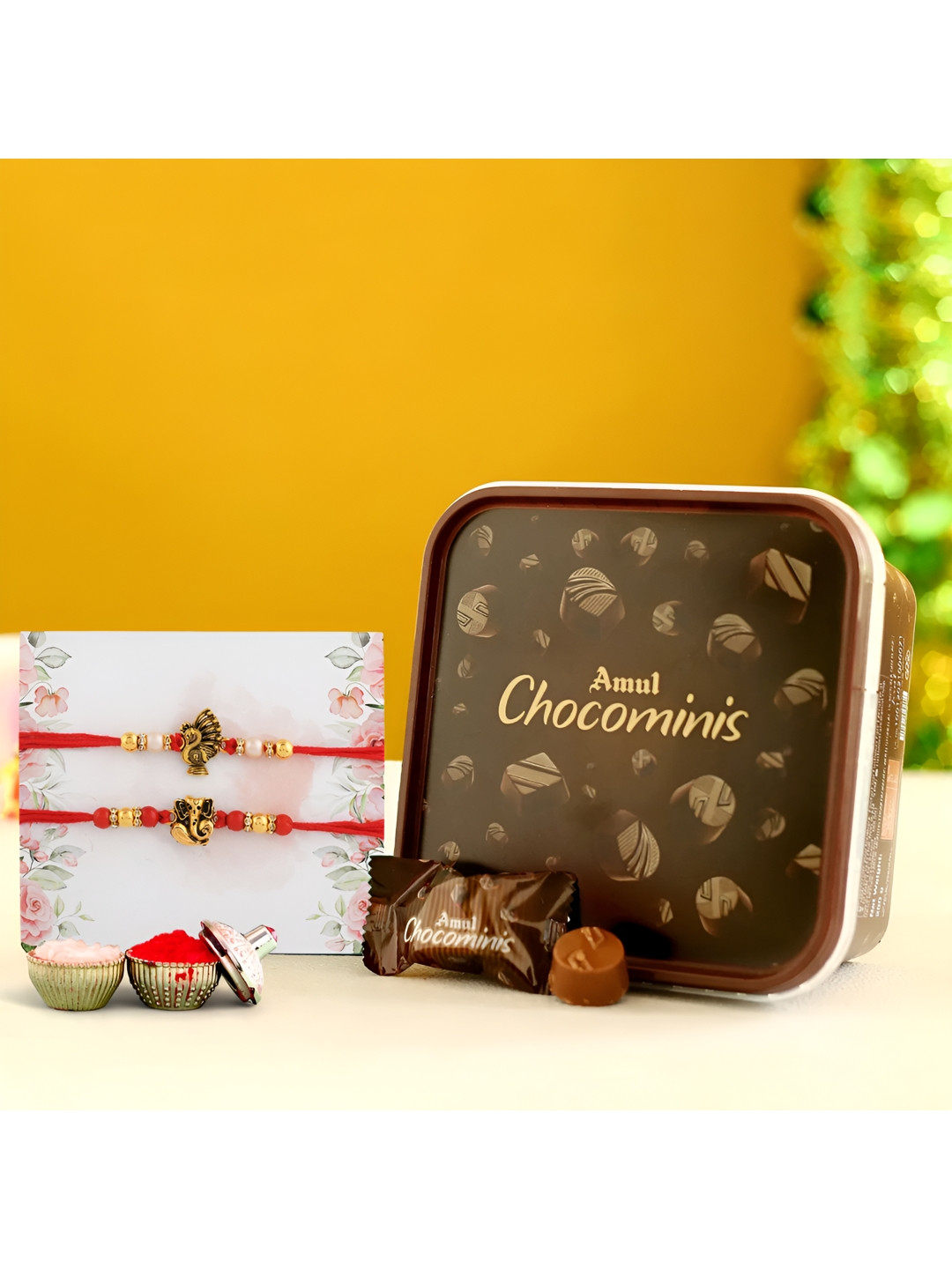 

Ascension Set Of 2 Rakhi With Choco Minis Chocolate Gift Set, Red
