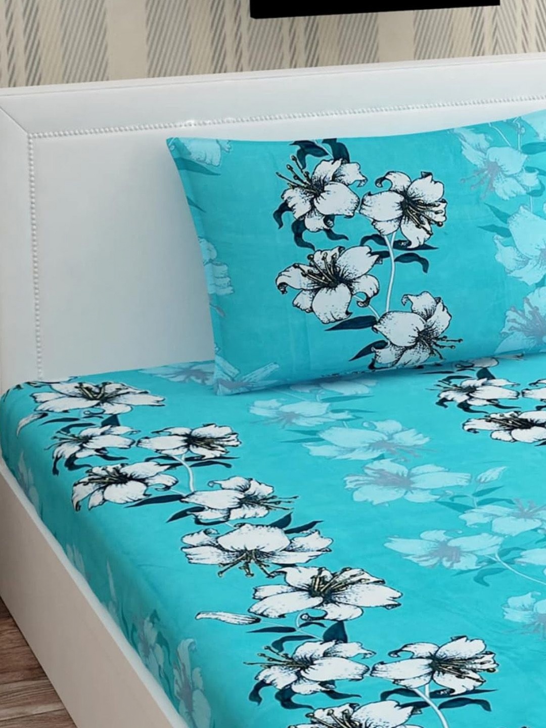 

Lunar Days Blue Floral 250 TC Single Bedsheet with 1 Pillow Covers