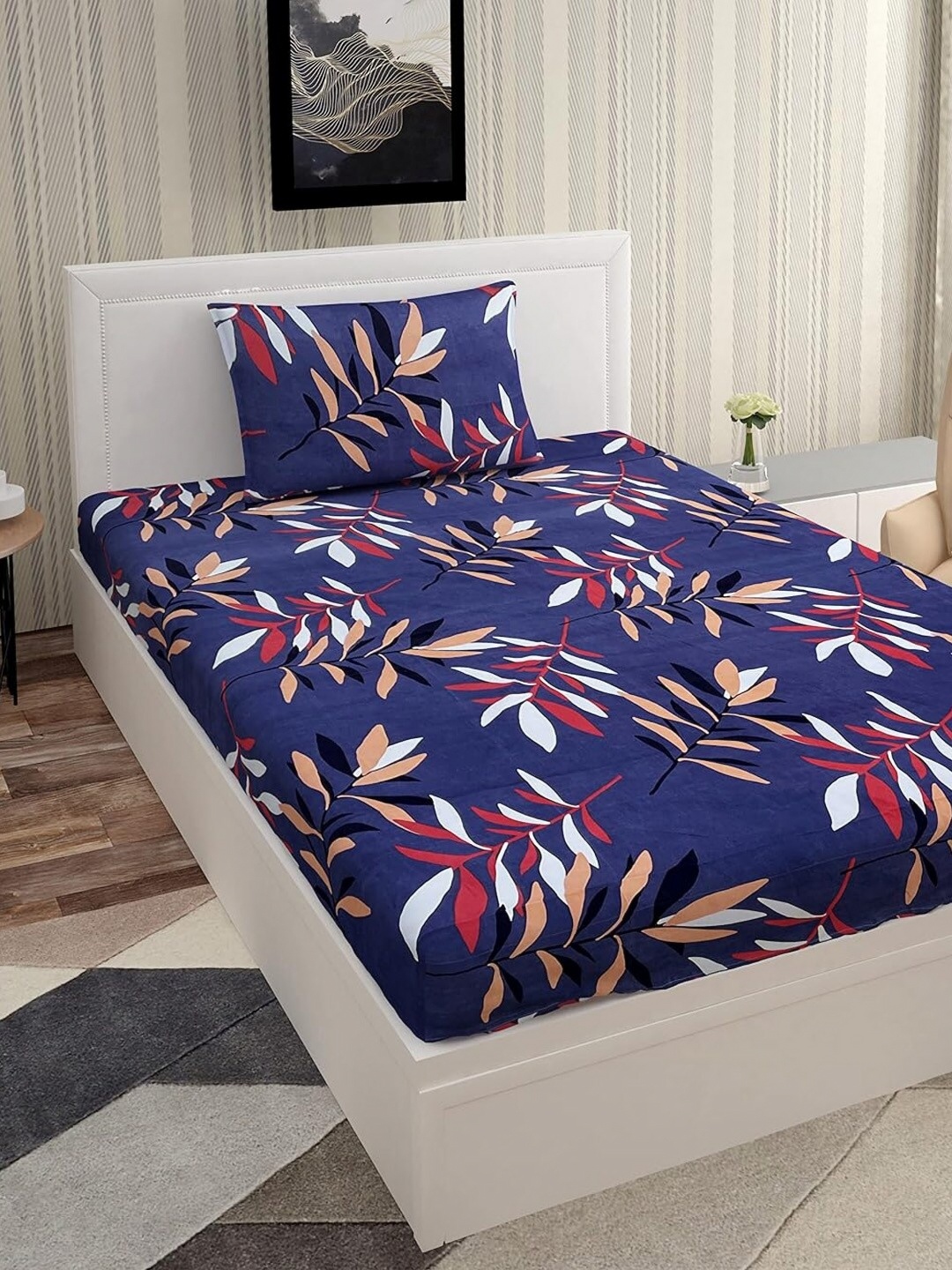 

Lunar Days Blue Floral 250 TC Single Bedsheet with 1 Pillow Covers