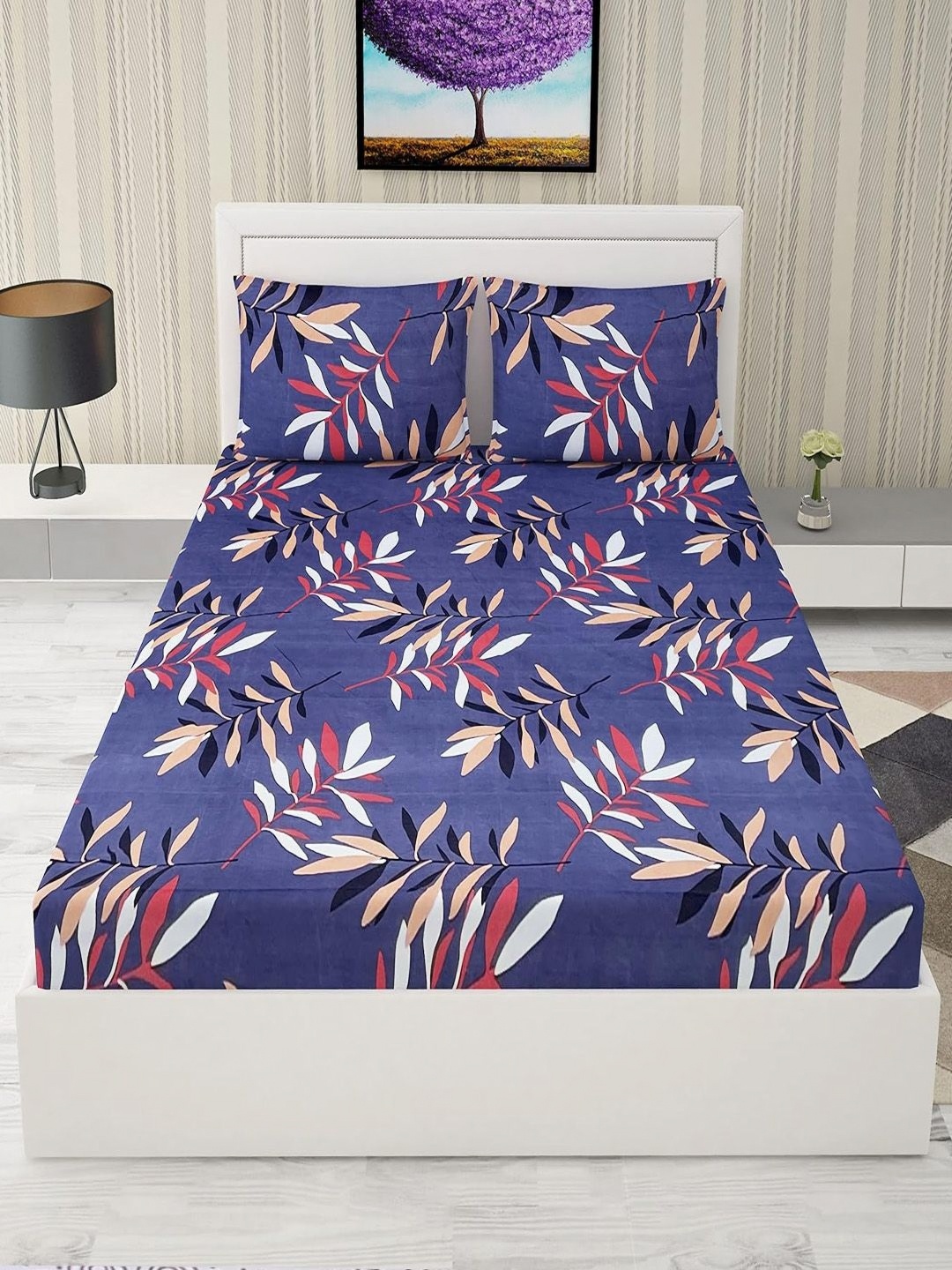 

Lunar Days Blue Floral 250 TC Queen Bedsheet with 2 Pillow Covers