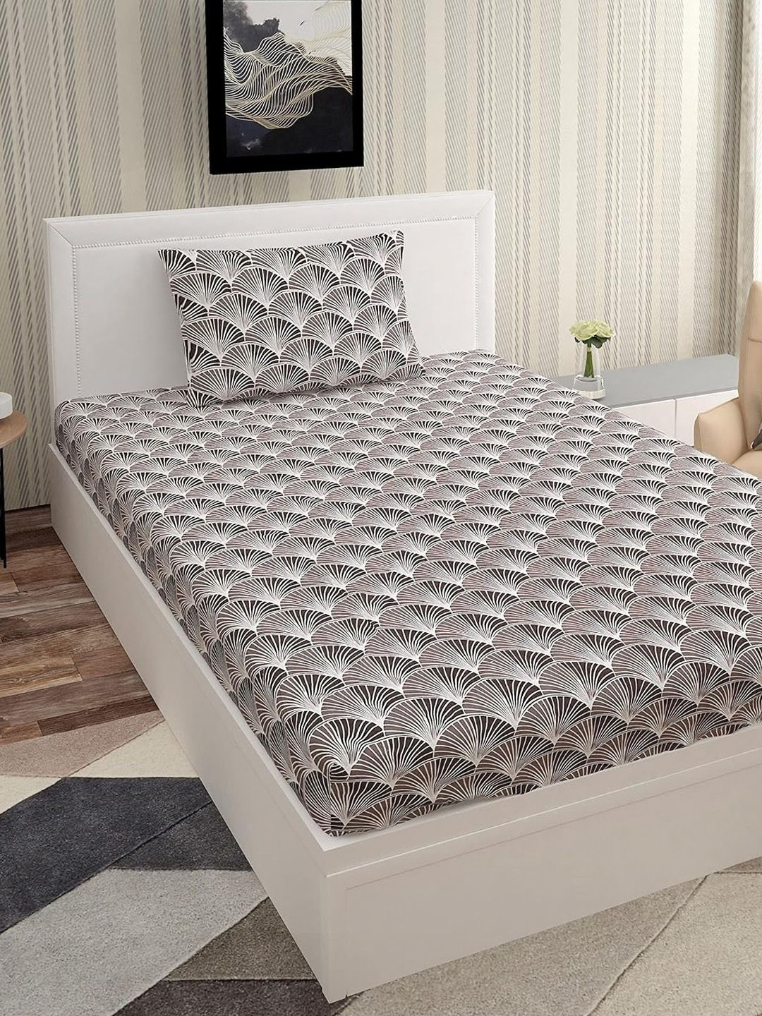 

Lunar Days Brown Floral 250 TC Single Bedsheet with 1 Pillow Covers