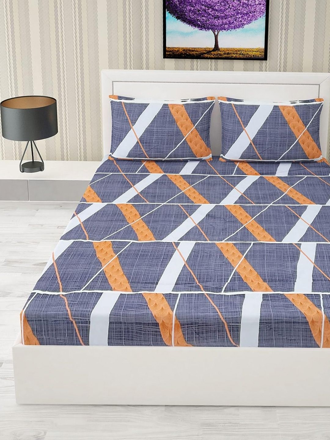 

Lunar Days Blue Floral 250 TC Queen Bedsheet with 2 Pillow Covers