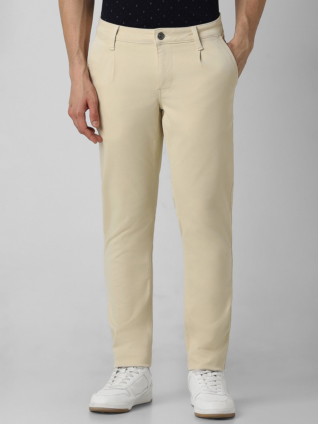 

V Dot Men Slim Fit Mid Rise Clean Look Cotton Jeans, Beige