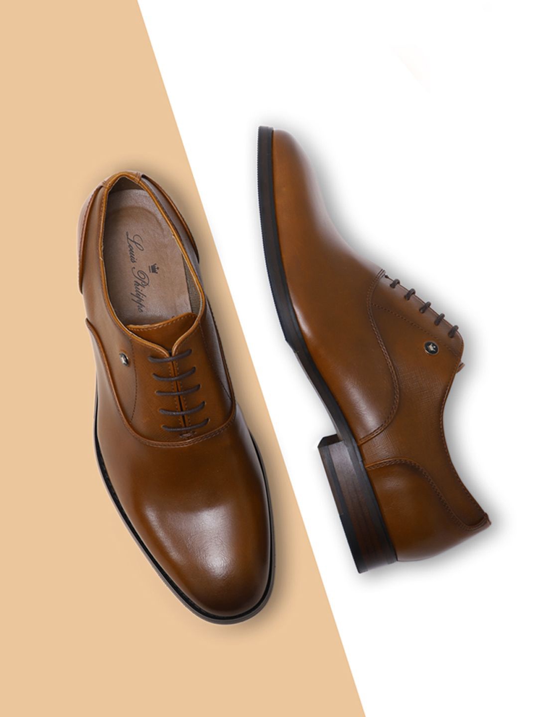 

Louis Philippe Men Textured Round Toe Formal Oxfords, Brown