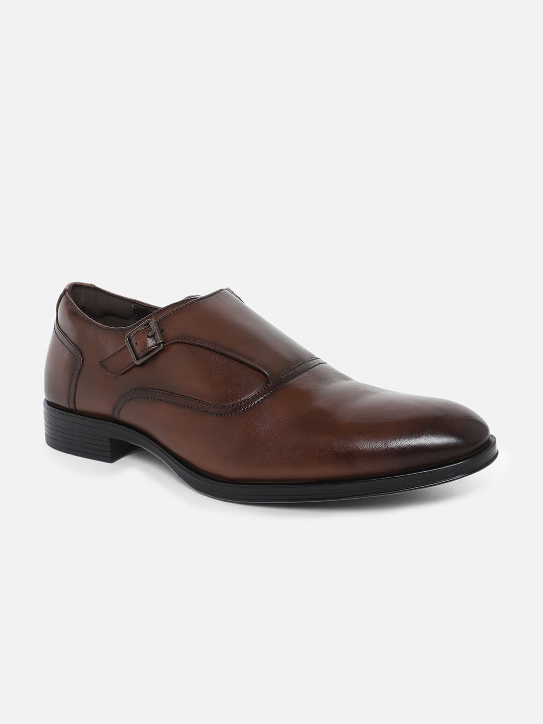 

Louis Philippe Men Round Toe Leather Formal Monks, Brown