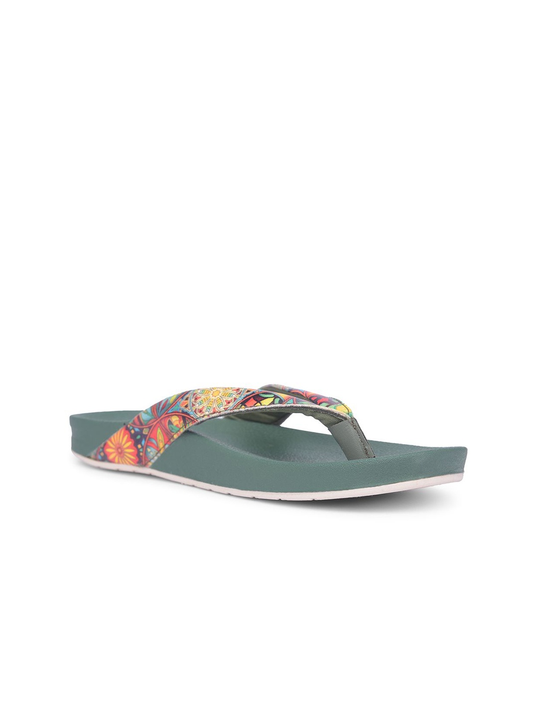 

Sunshine by Bata Women Printed Open Toe Flats with Bows, Green