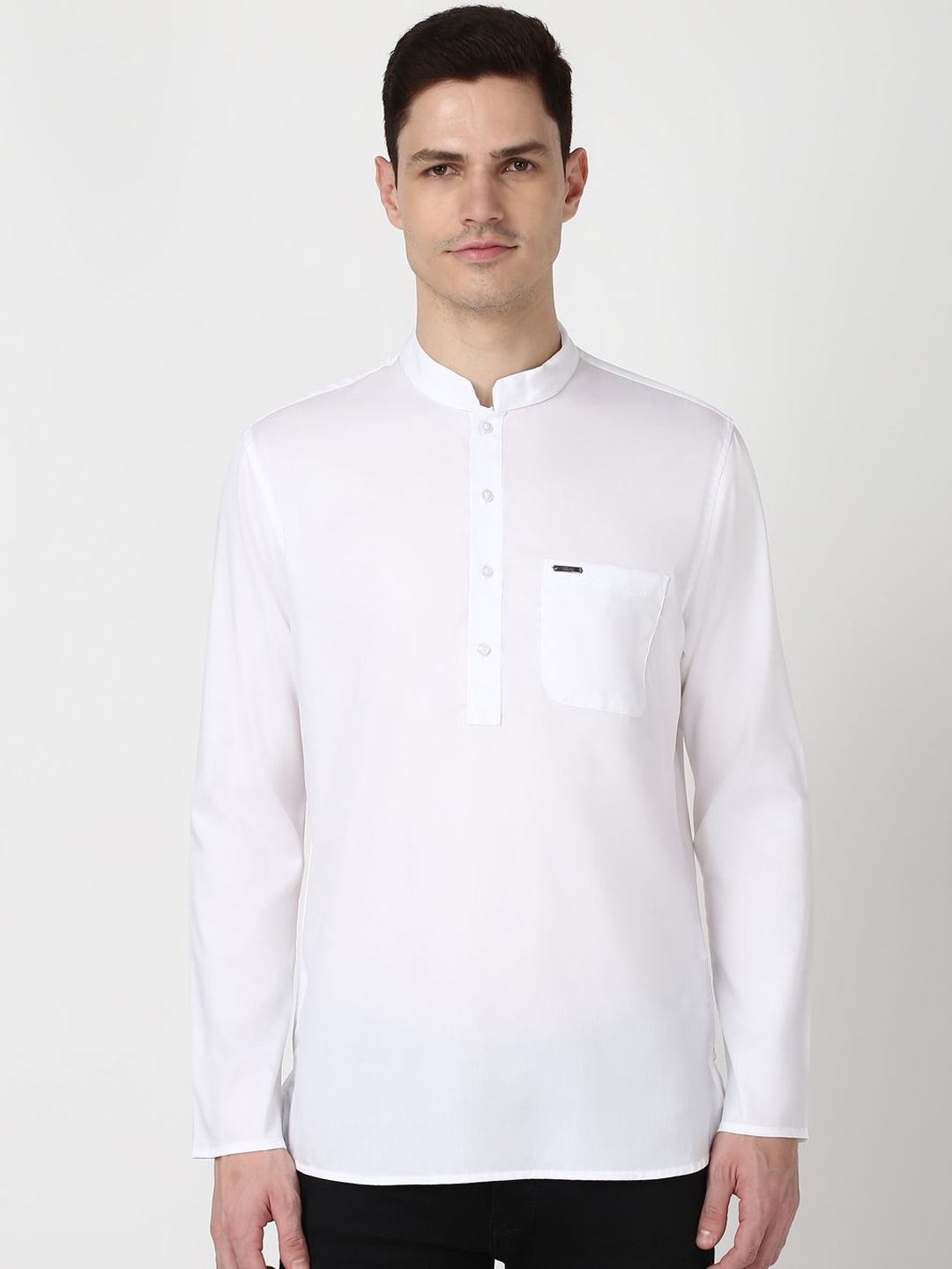 

Peter England Mandarin Collar Long Sleeves Pure Cotton Straight Kurta, White