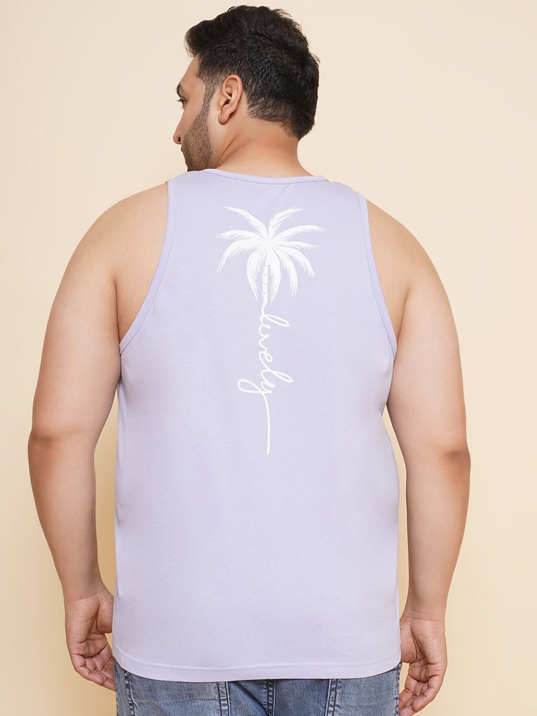 

John Pride Men Tropical Printed Plus Size Pure Cotton T-shirt, Lavender