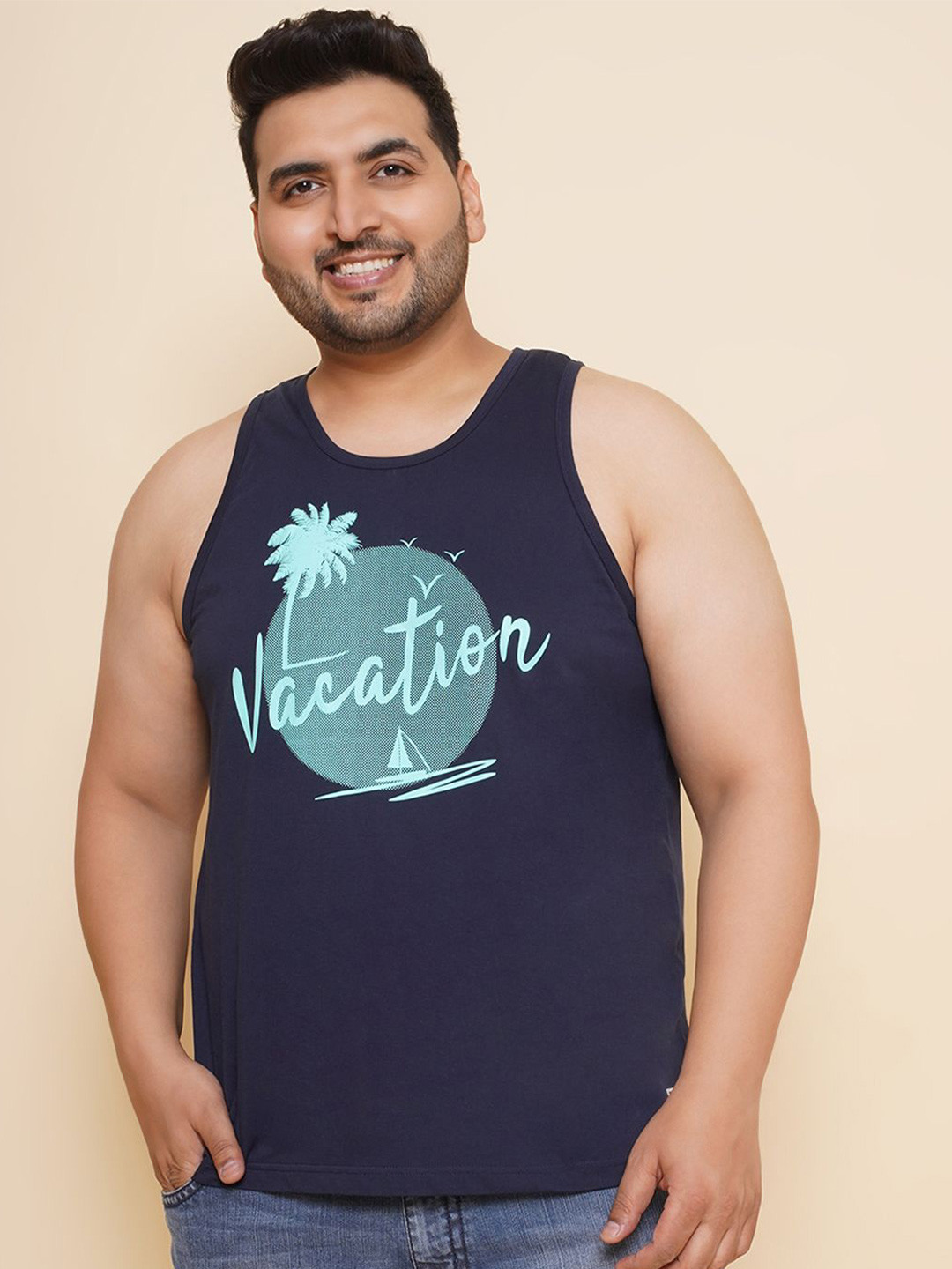 

John Pride Men Graphic Printed Plus Size Pure Cotton T-shirt, Navy blue