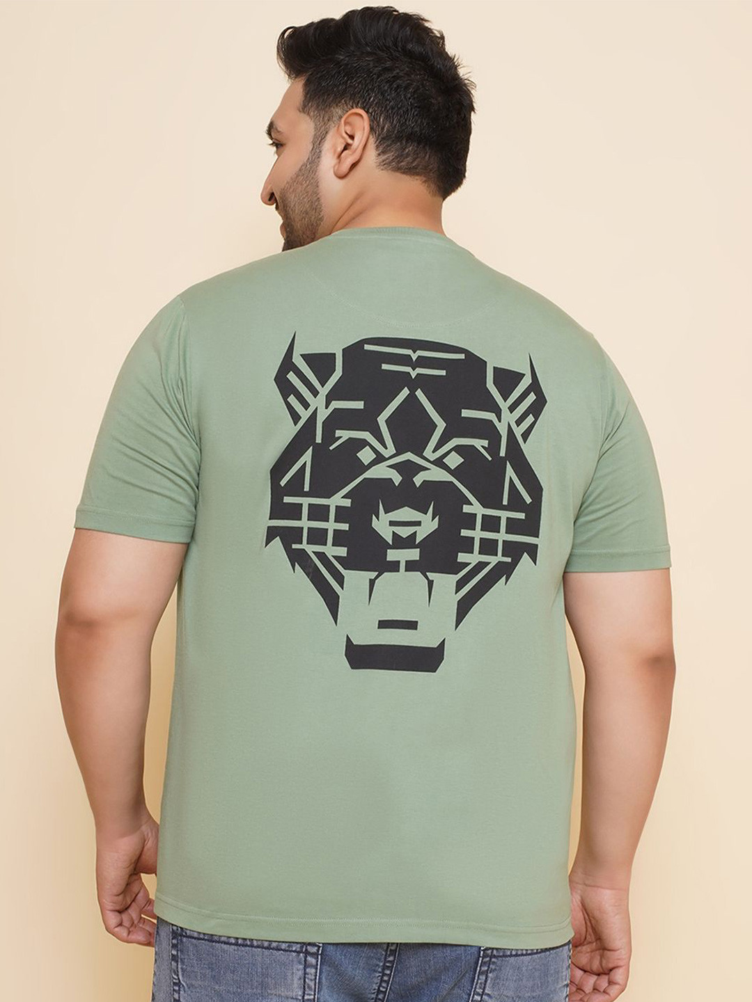 

John Pride Men Graphic Printed Round Neck Plus Size Pure Cotton T-shirt, Green