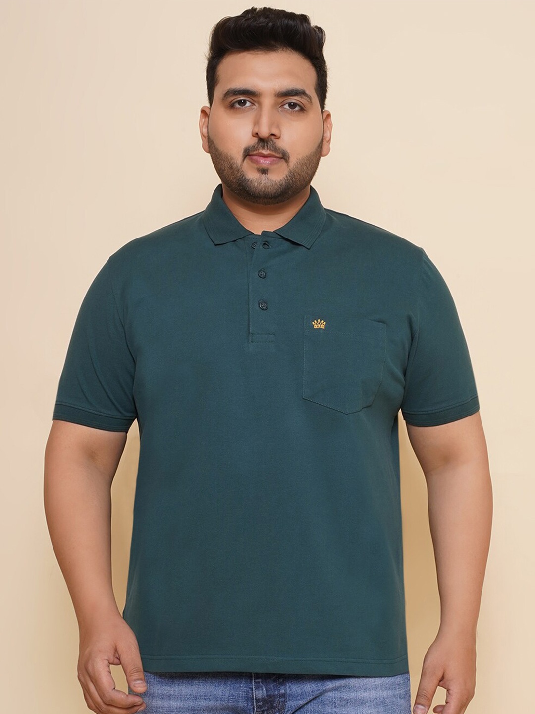 

John Pride Men Solid Polo Collar Pockets Plus Size T-shirt, Teal