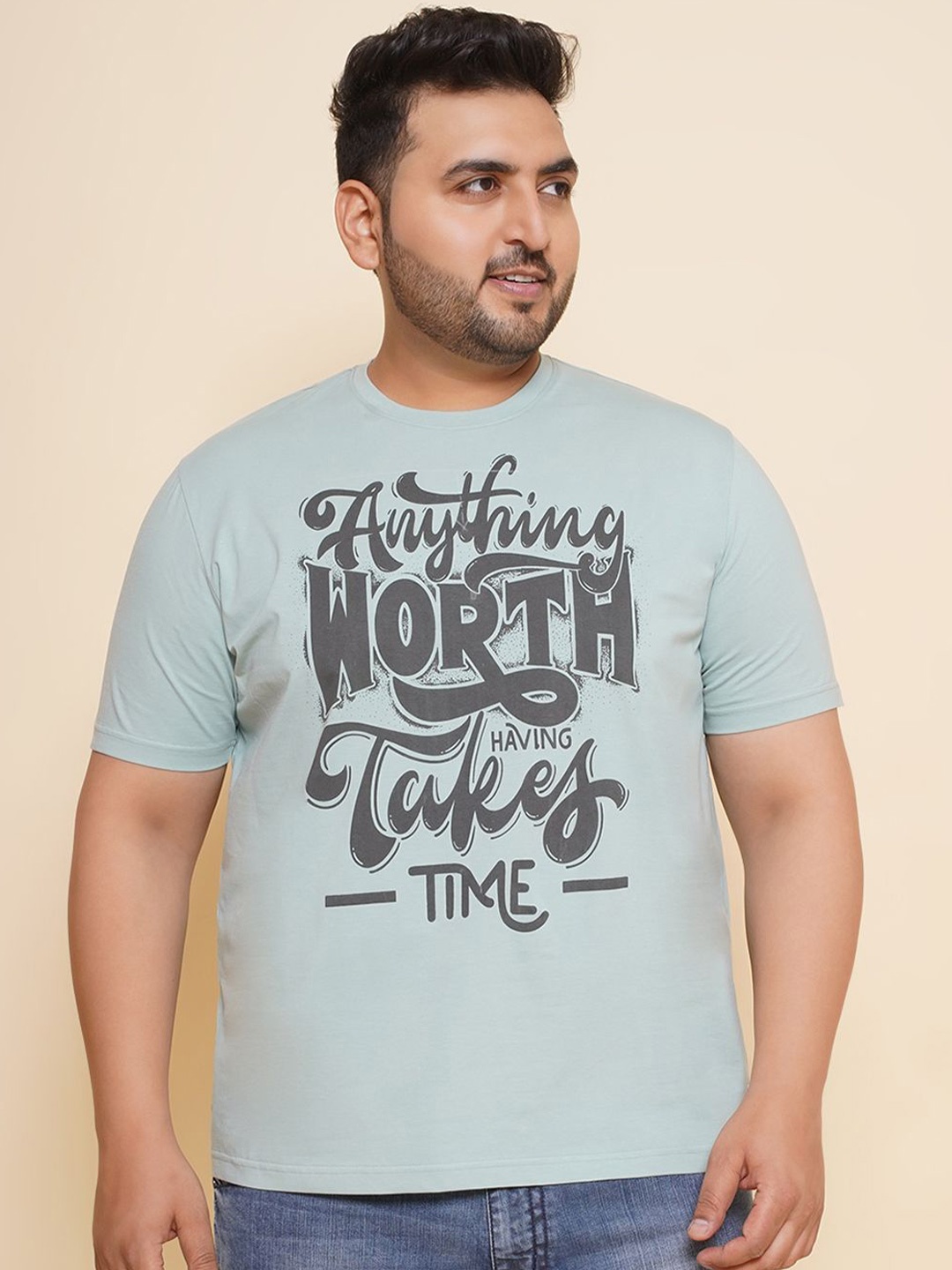 

John Pride Men Typography Printed Round Neck Plus Size T-shirt, Green