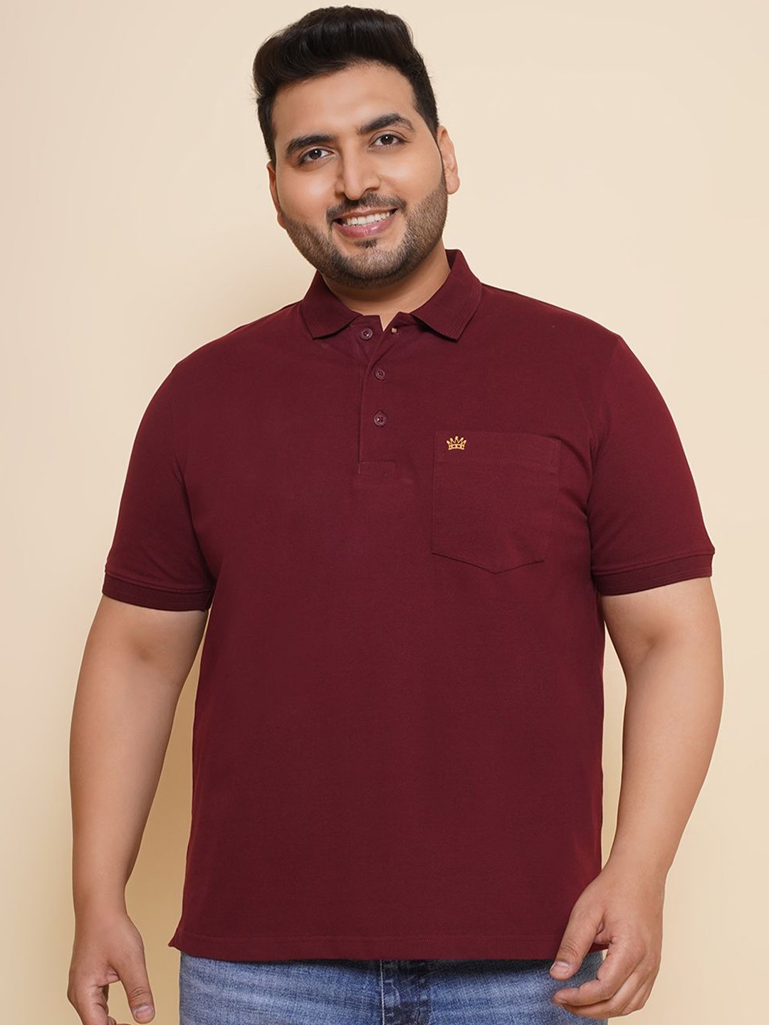 

John Pride Men Solid Polo Collar Pockets Plus Size T-shirt, Maroon